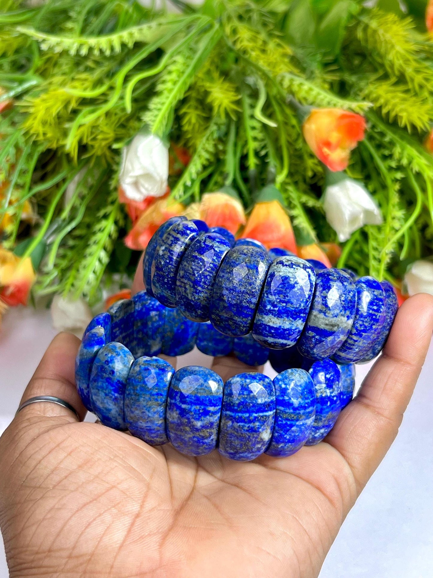 25 MM Lapis Lazuli Stone Bracelet l Stretchable Bracelet High Grade