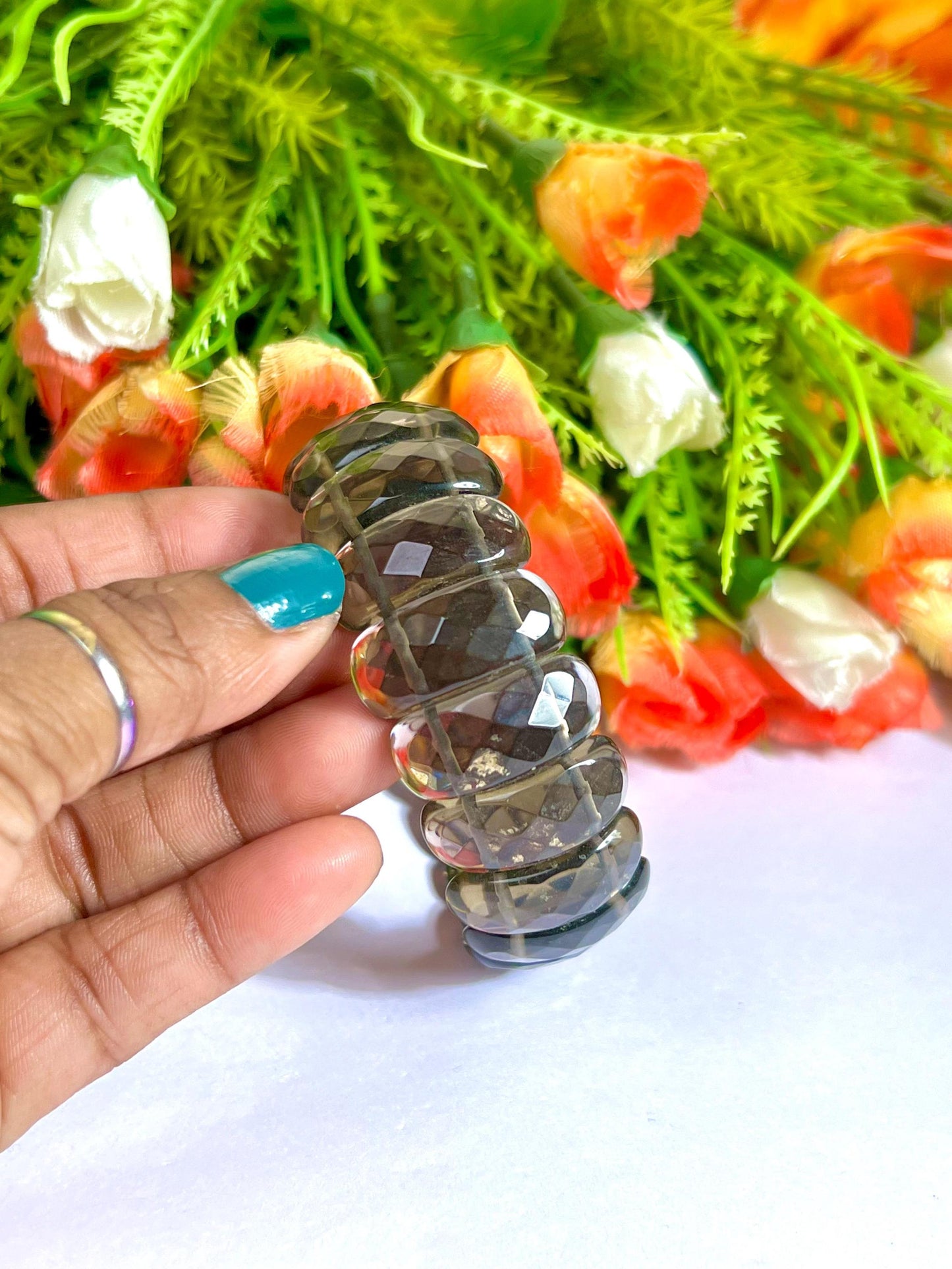 25 MM Smoky Quartz Stone Bracelet l Stretchable Bracelet