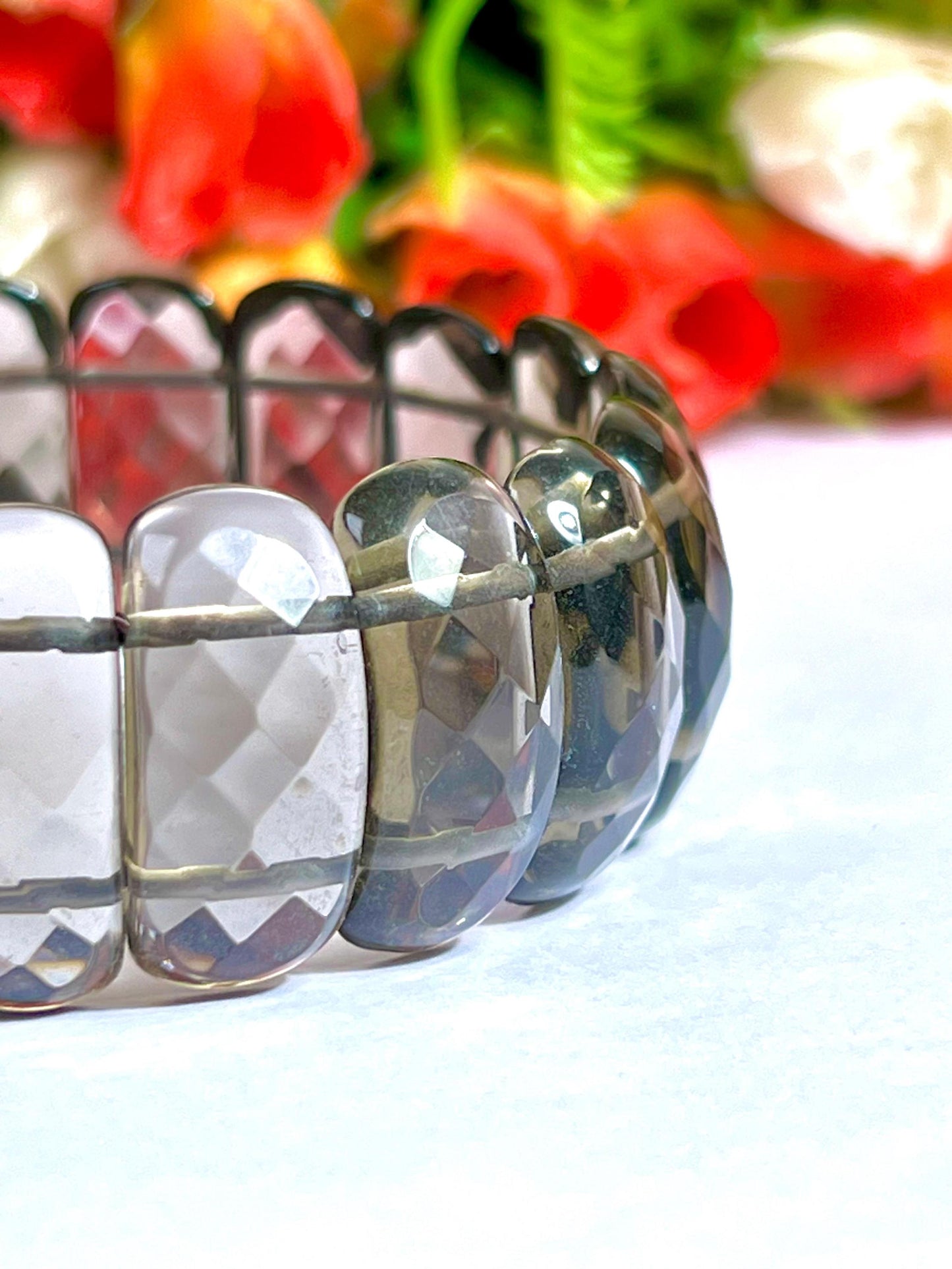 25 MM Smoky Quartz Stone Bracelet l Stretchable Bracelet