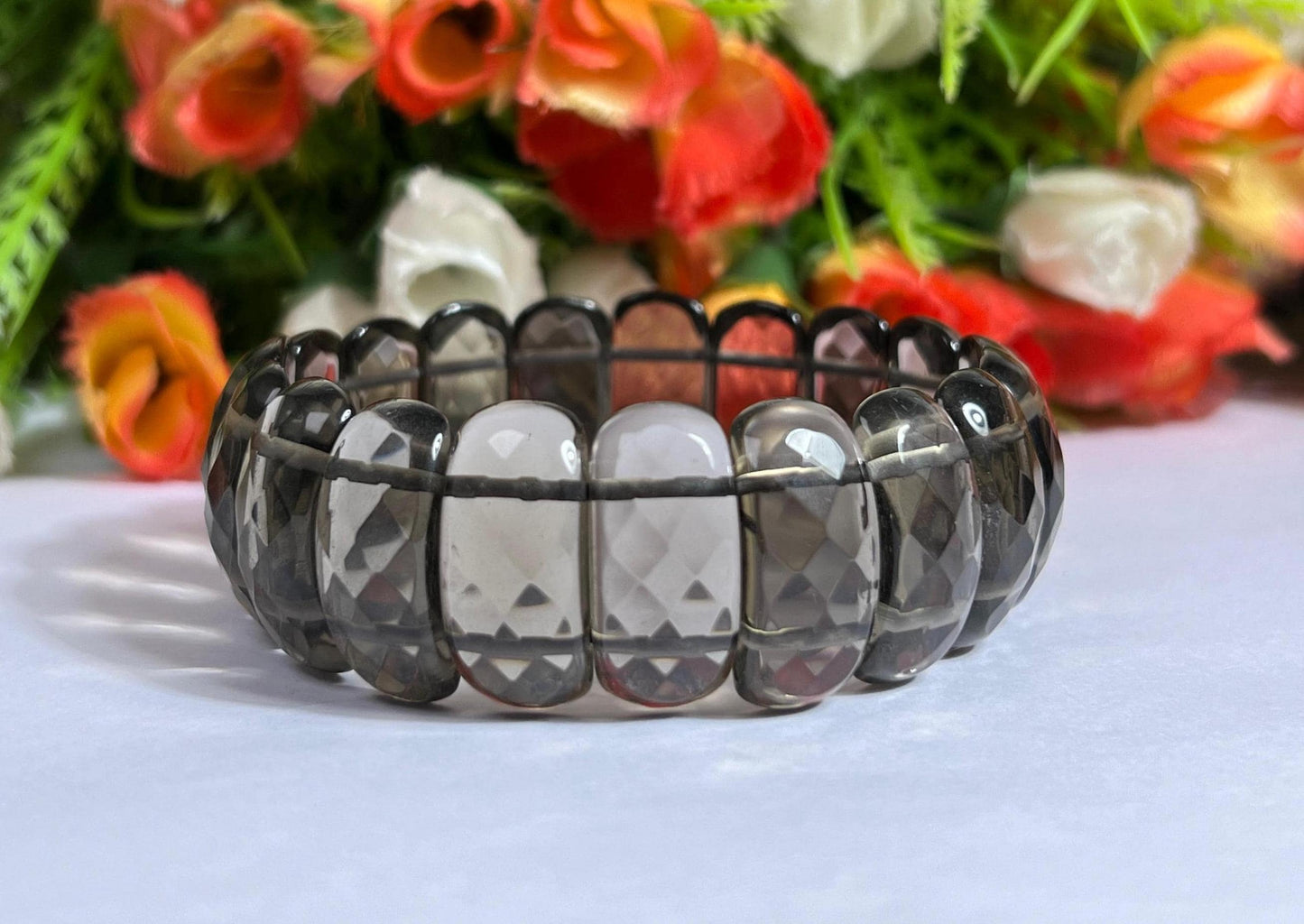 25 MM Smoky Quartz Stone Bracelet l Stretchable Bracelet