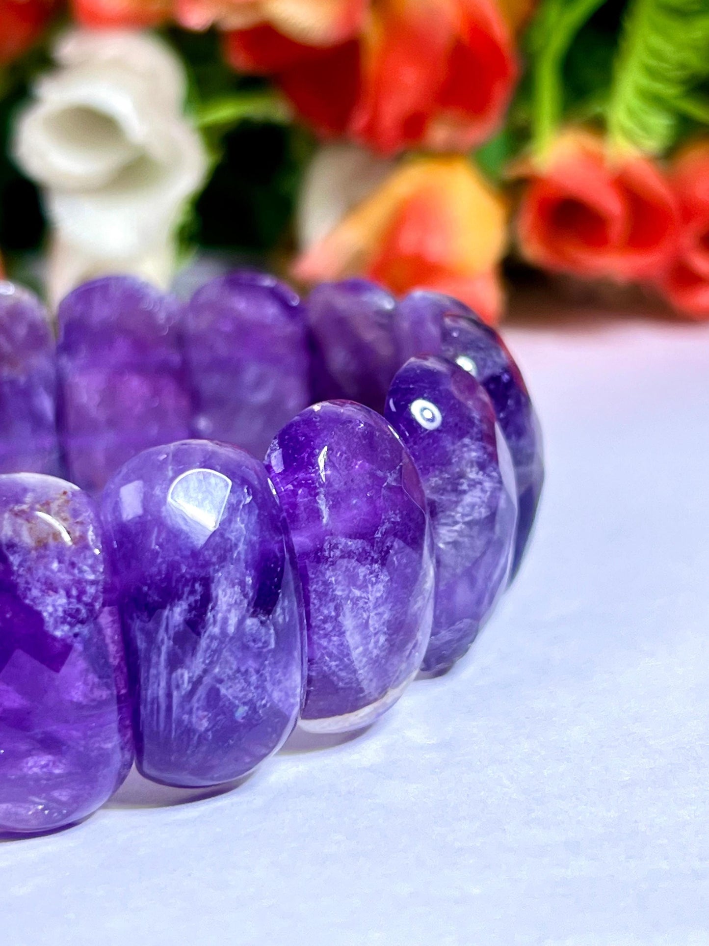 25 MM Amethyst Stone Bracelet l Stretchable Bracelet High Grade