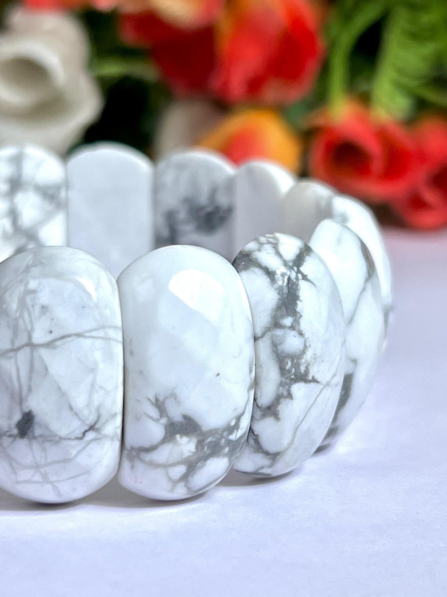 25 MM Howlite Stone Bracelet l Stretchable Bracelet