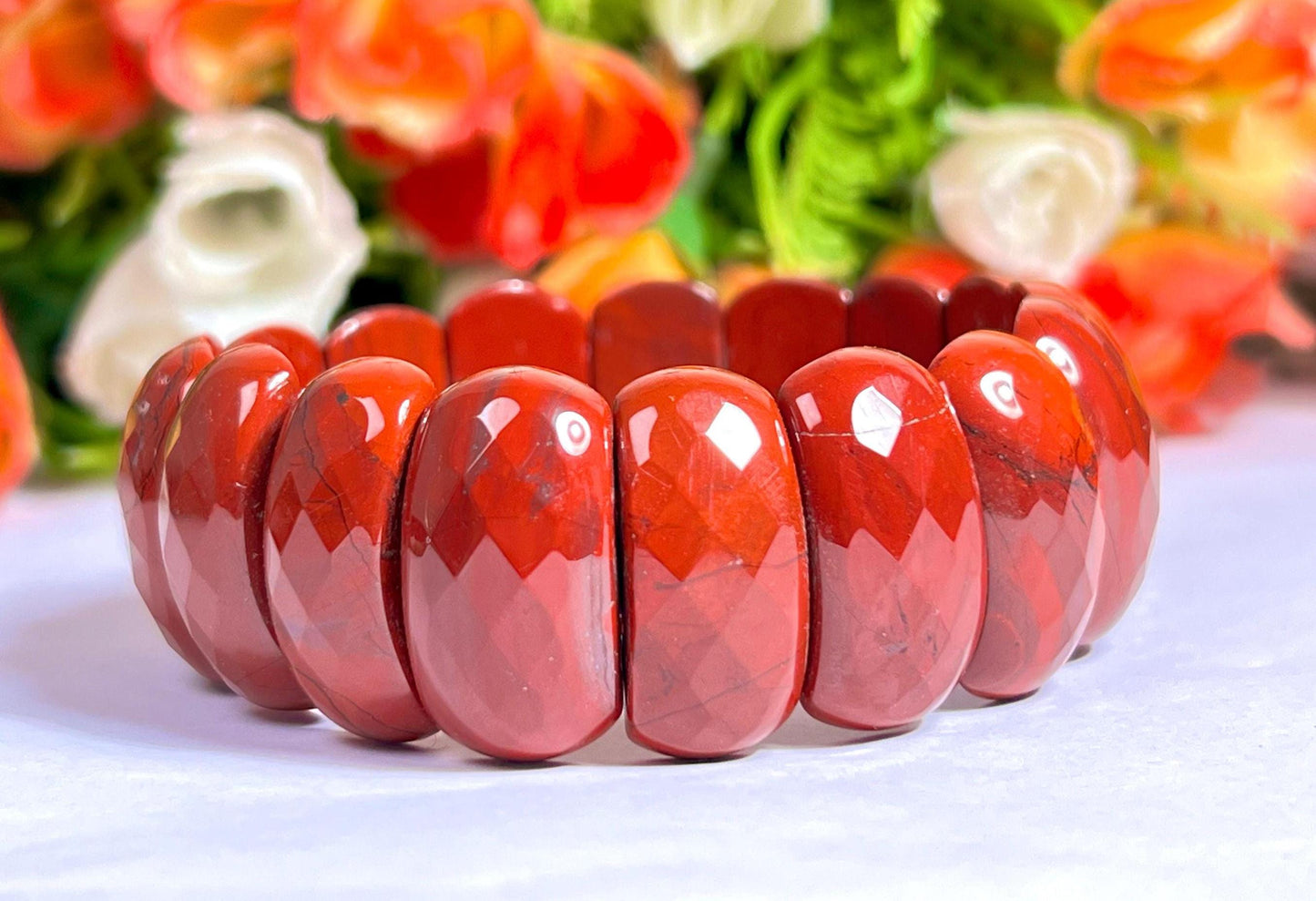 25 MM Red Jasper Stone Bracelet l Stretchable Bracelet High Grade