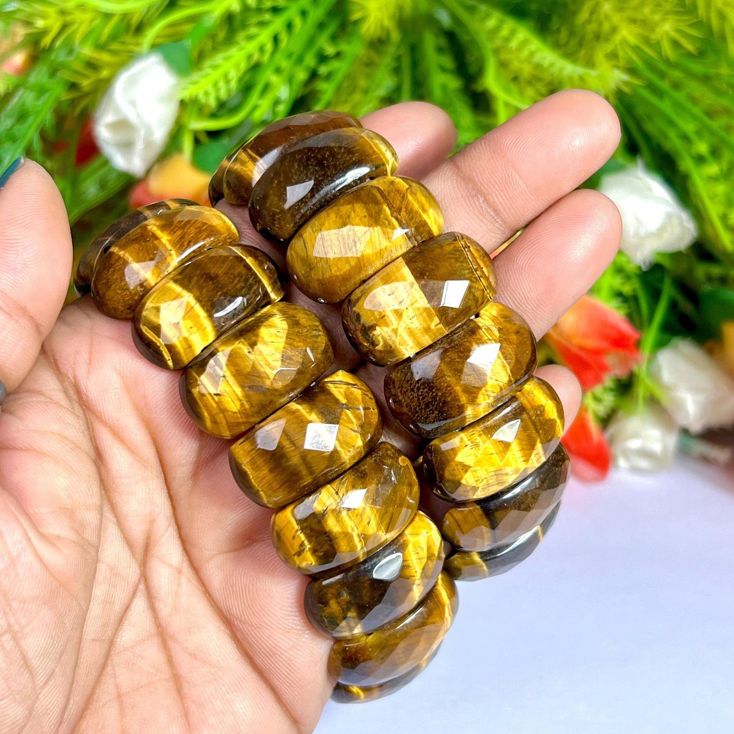 25 MM Tiger's Eye Stone Bracelet l Stretchable Bracelet