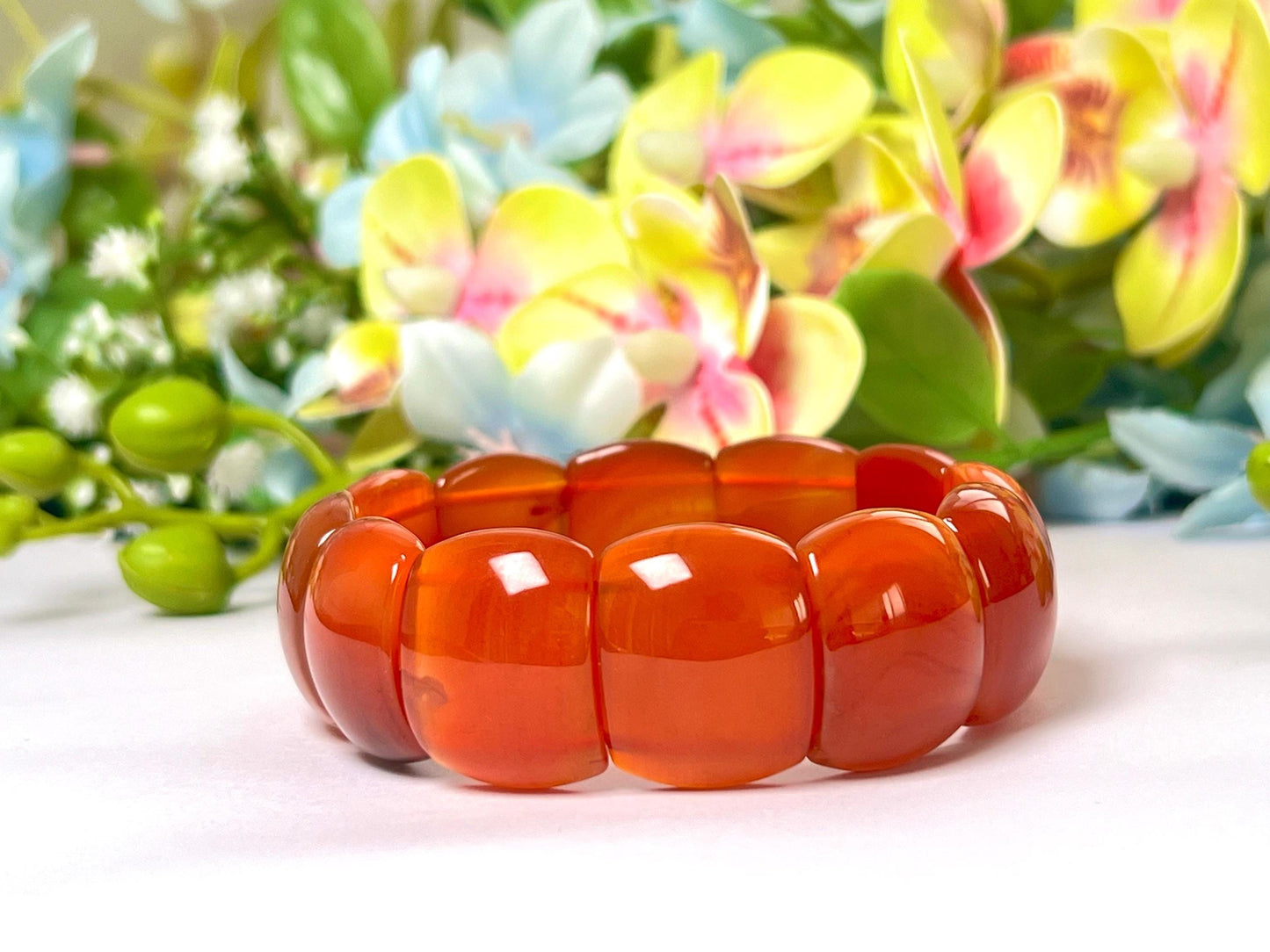 20 MM Carnelian Stone Rectangle Shape Bracelet l Stretchable Bracelet