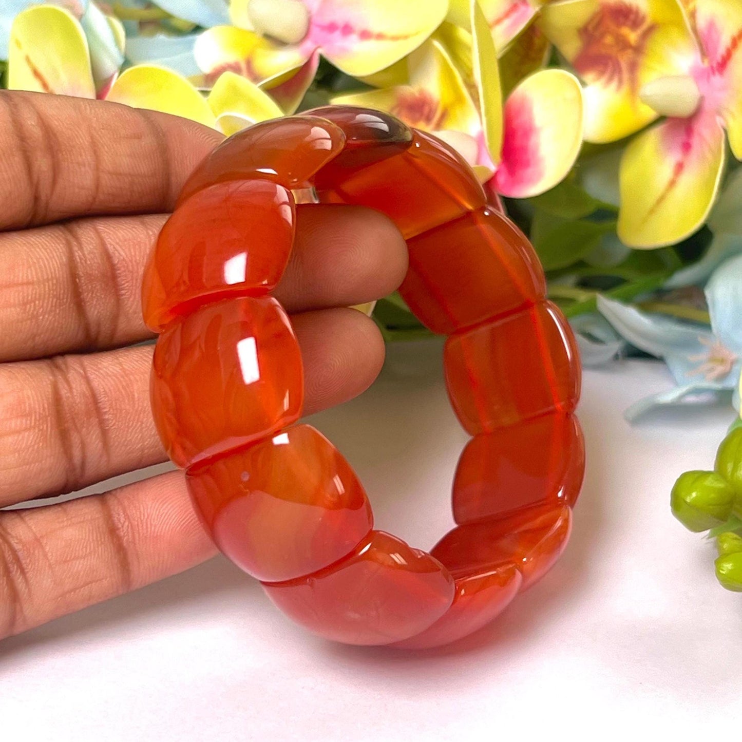 20 MM Carnelian Stone Rectangle Shape Bracelet l Stretchable Bracelet