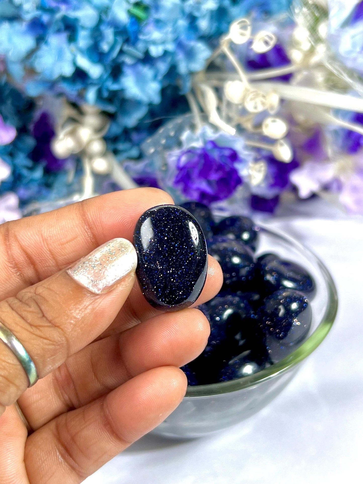 Blue Goldstone Sun Sitara Tumbled Stone - Spiritual Stone -Healing Crystals in pack sizes of 1,3,5, and 10 Pieces Quality AAAAA +++++