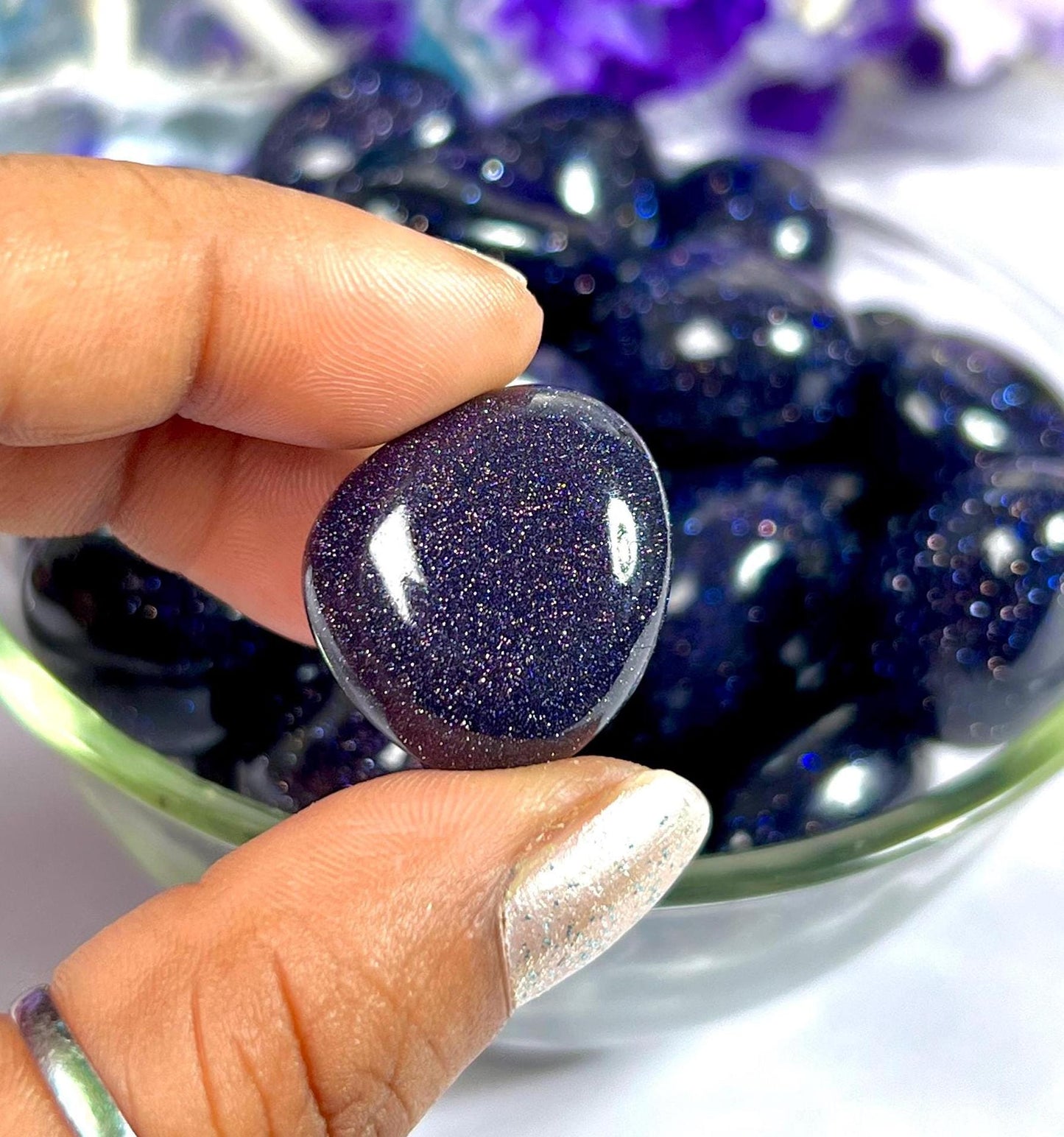 Blue Goldstone Sun Sitara Tumbled Stone - Spiritual Stone -Healing Crystals in pack sizes of 1,3,5, and 10 Pieces Quality AAAAA +++++