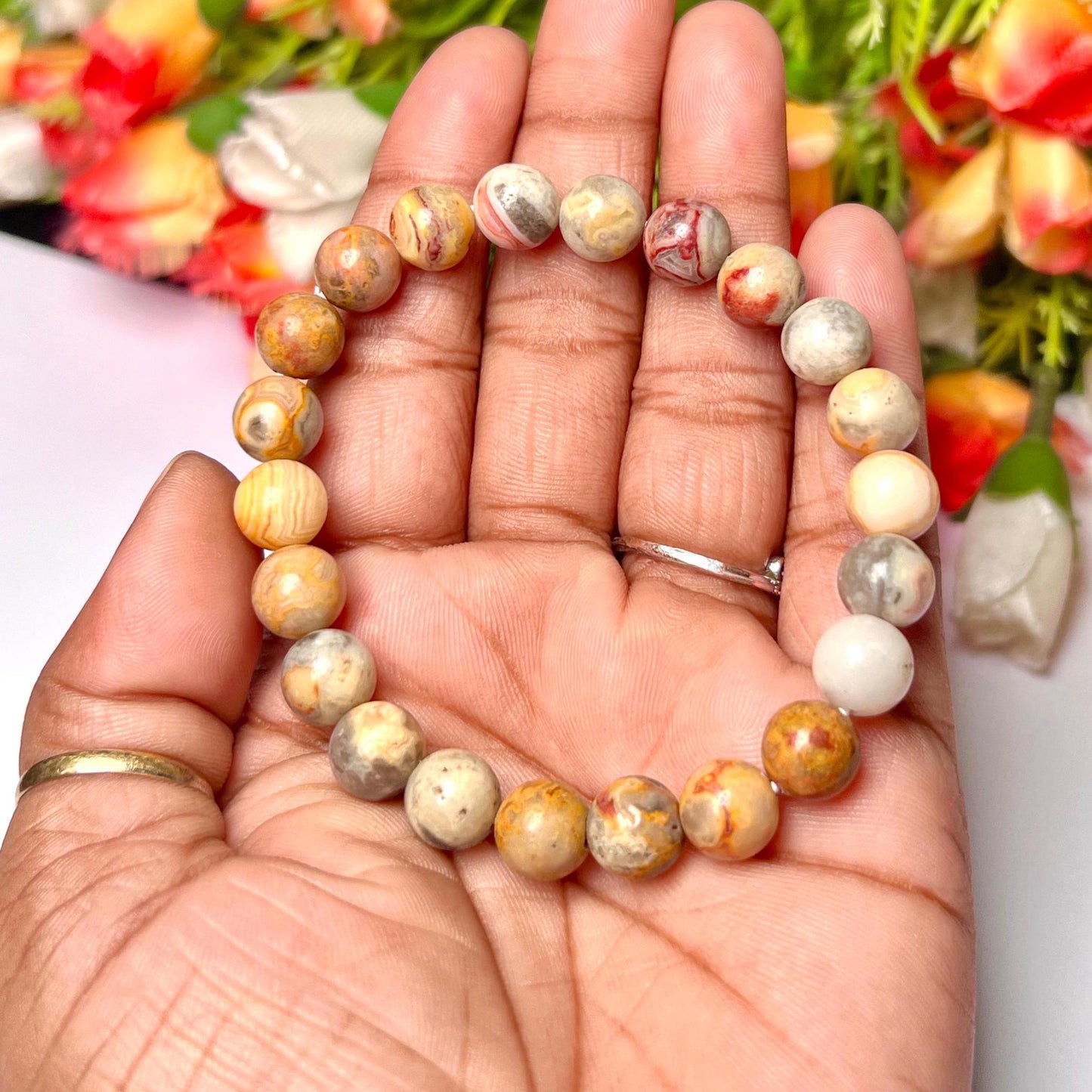 Crazy Lace Agate Stone Bracelet l Stretchable Bracelet l Unisex Bracelet l 8 MM Bracelet