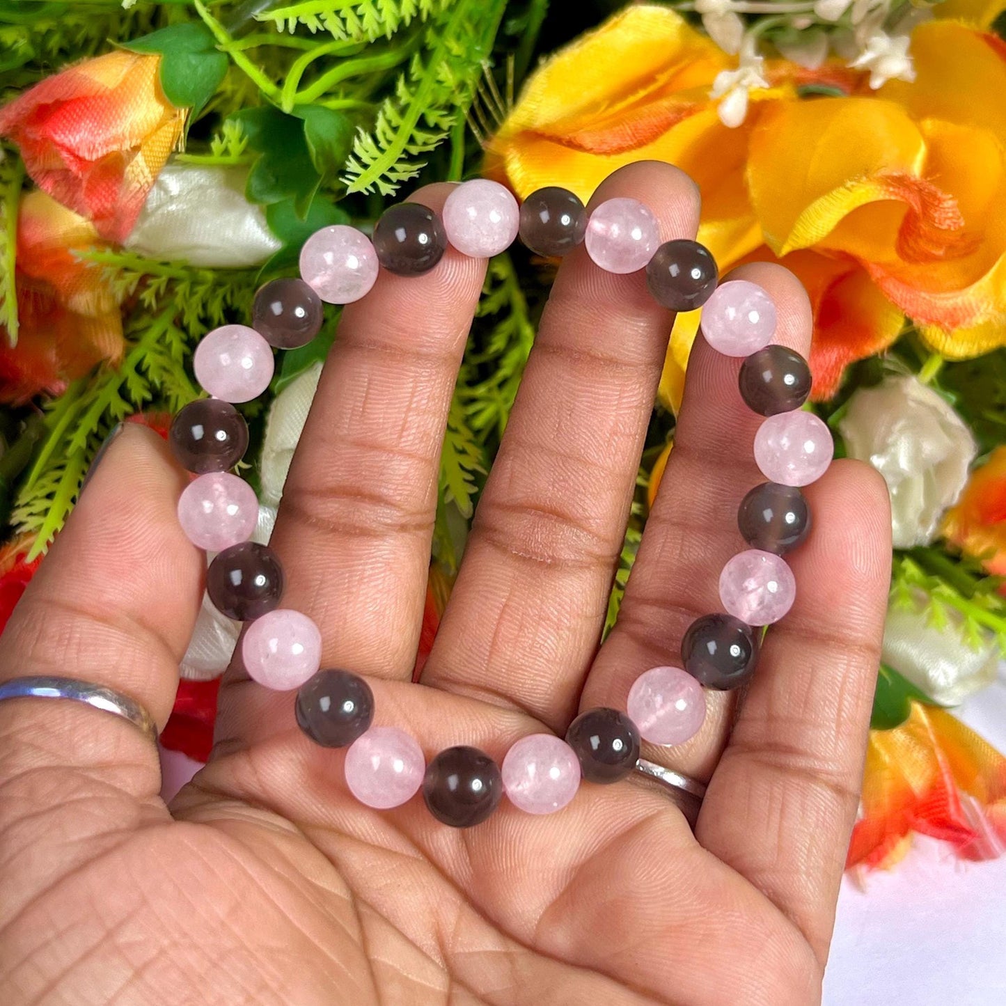 Apache Tears and Rose Quartz Stone Bracelet l Stretchable Bracelet l Unisex Bracelet l 8 MM Bracelet