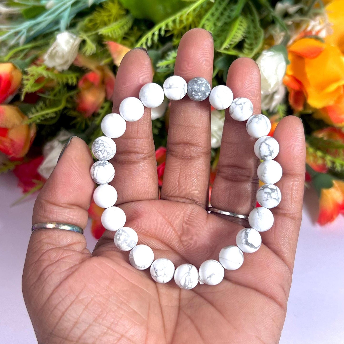 Howlite Stone Bracelet l Stretchable Bracelet l Unisex Bracelet l 8 MM Bracelet
