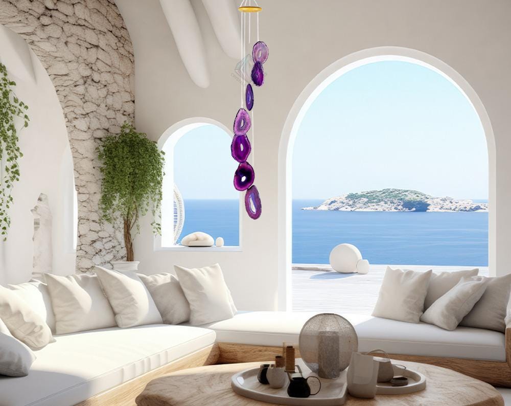 Purple Agate Slices Windchime Feng Shui Vastu , Home & Office Décor, Housewarming Gift