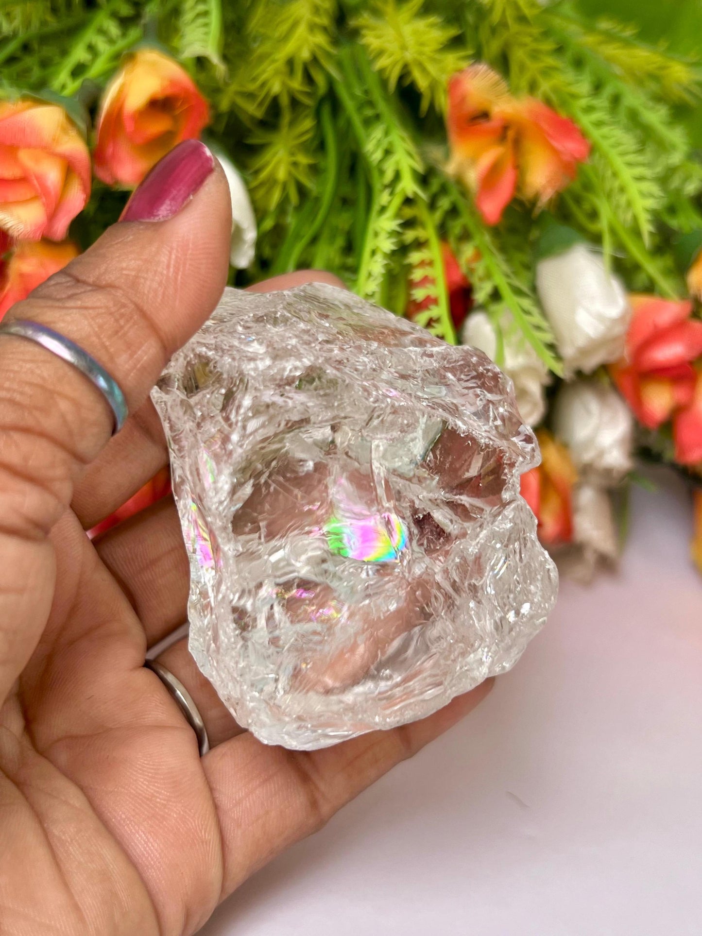 Premium Rainbow Satyaloka Quartz Crystal Natural Rough Stone with Beautiful Rainbow 206 Gram