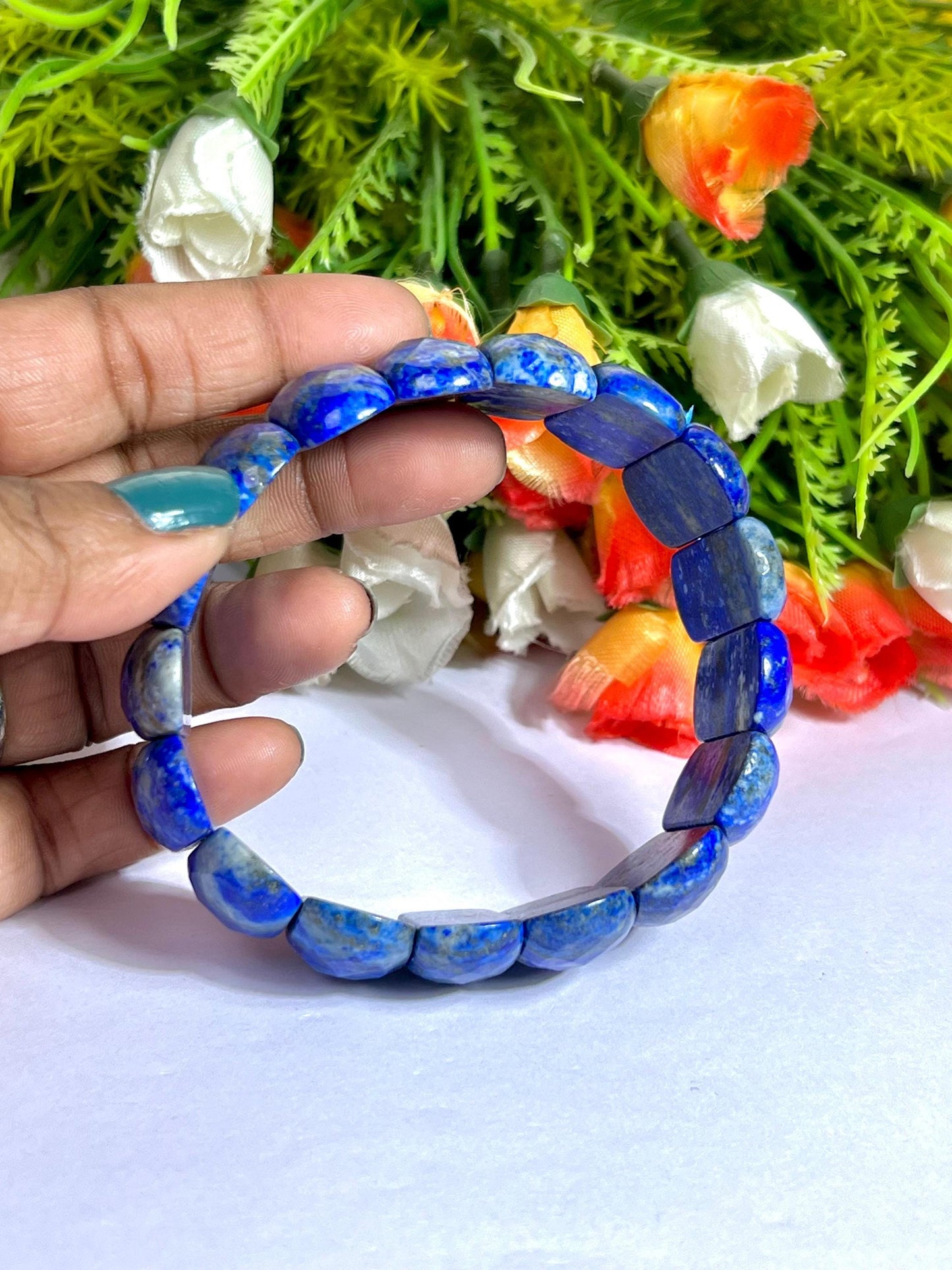 25 MM Lapis Lazuli Stone Bracelet l Stretchable Bracelet High Grade
