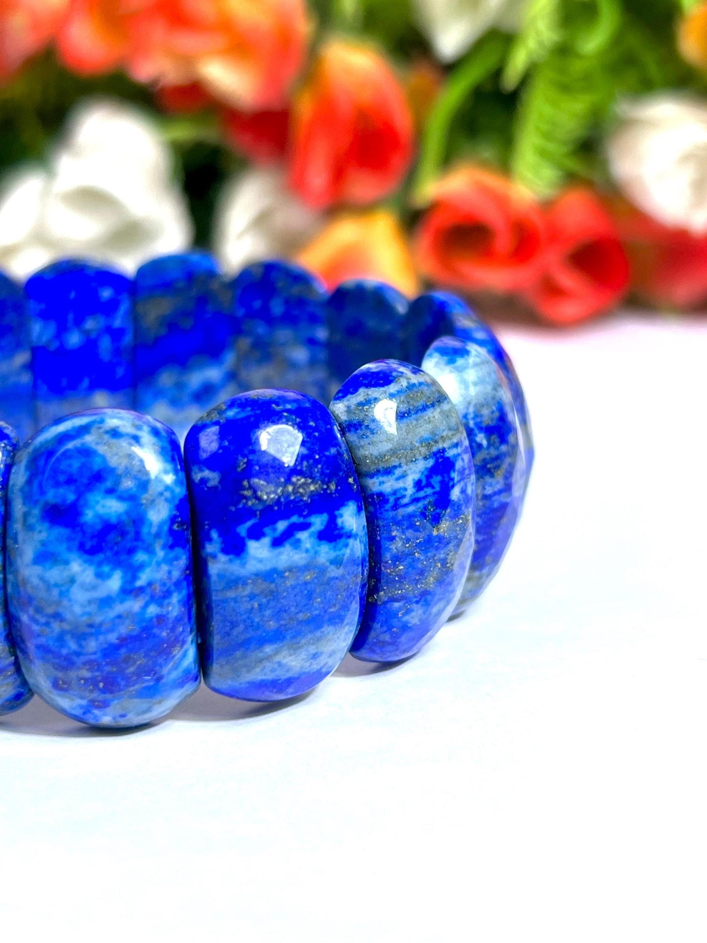 25 MM Lapis Lazuli Stone Bracelet l Stretchable Bracelet High Grade
