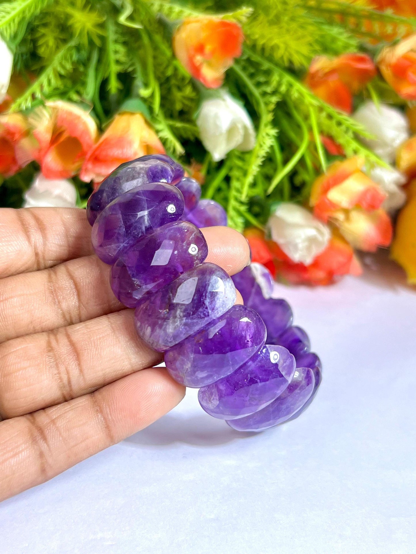25 MM Amethyst Stone Bracelet l Stretchable Bracelet High Grade
