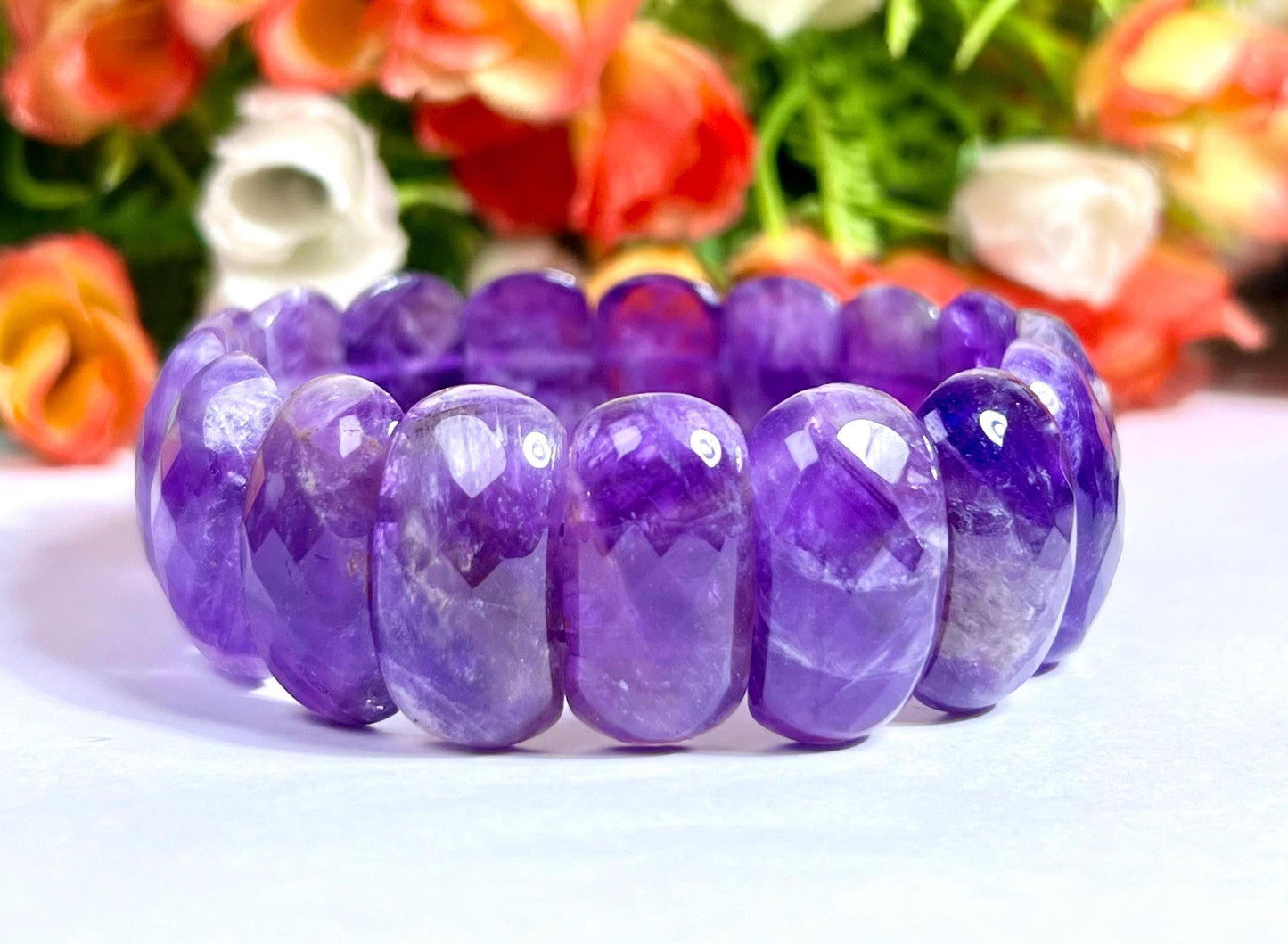 25 MM Amethyst Stone Bracelet l Stretchable Bracelet High Grade