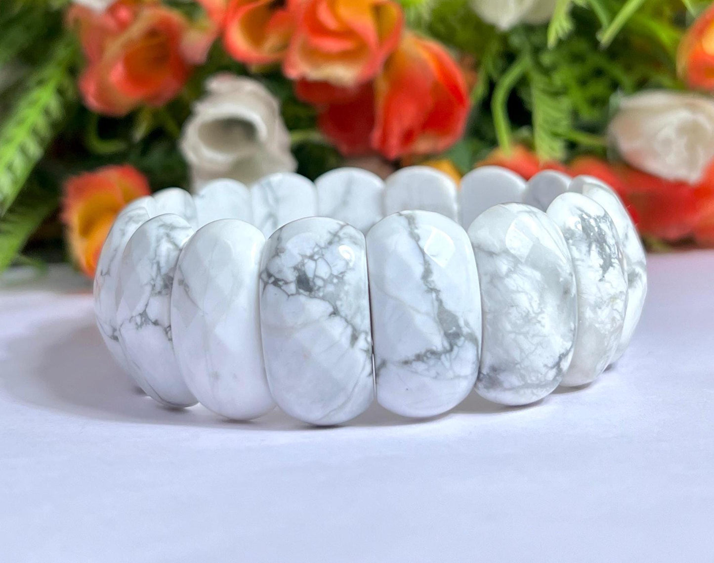 25 MM Howlite Stone Bracelet l Stretchable Bracelet