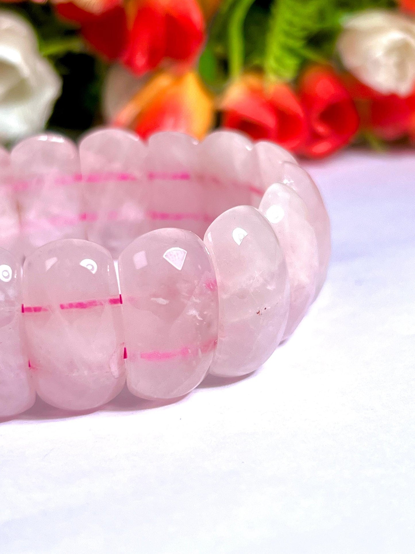25 MM Rose Quartz Stone Bracelet l Stretchable Bracelet