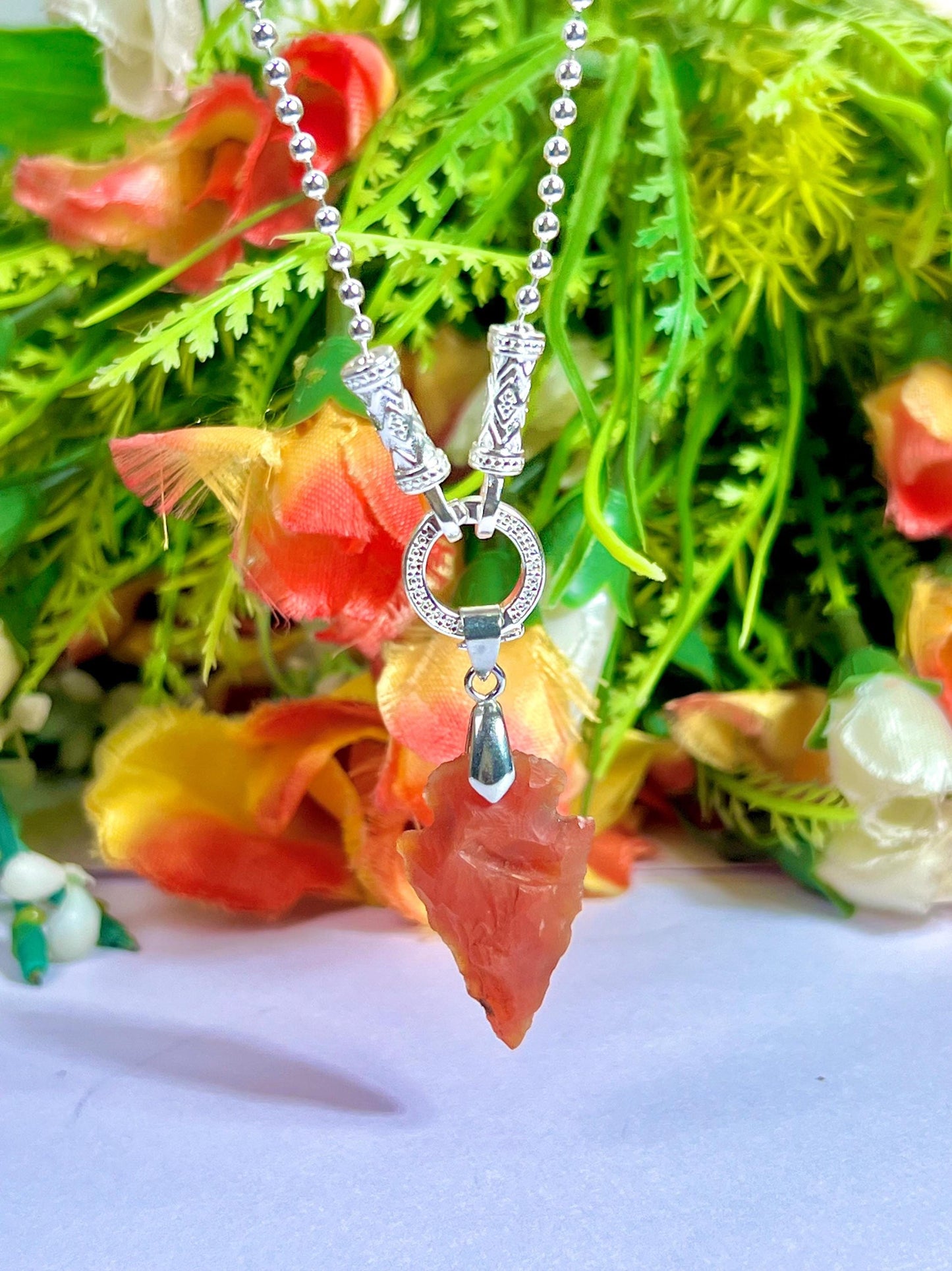 Carnelian Stone Crystal Arrowhead Necklace for Women Silver Chain Necklace, Crystal Jewelry, Mothers Day Gift (Free Velvet Pouch)