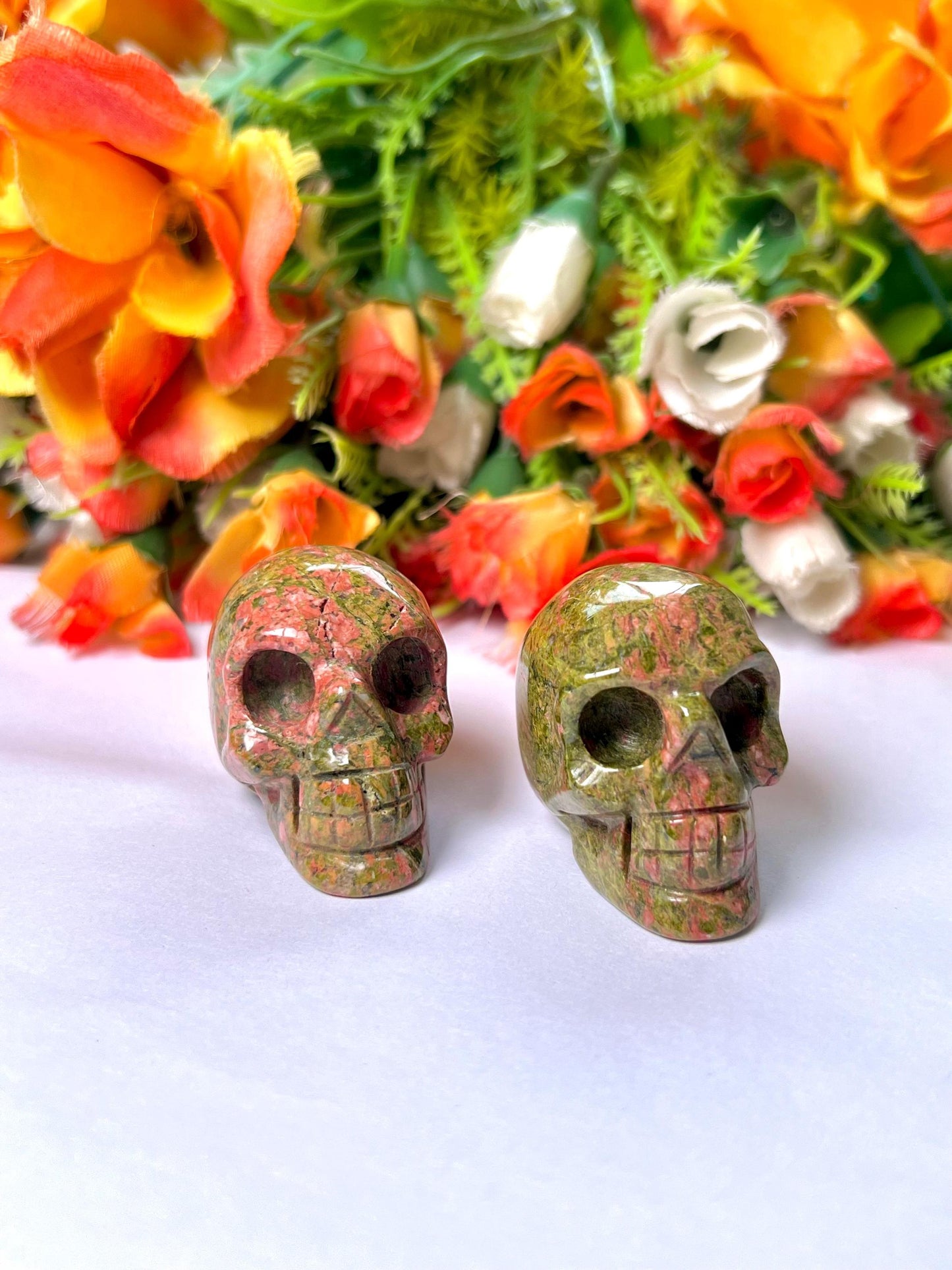 Unakite Crystal Stone Skull 2 Inch Feng Shui Vastu , Home & Office Décor, Housewarming Gift