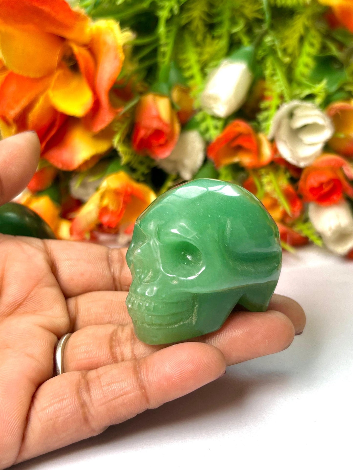 Green Jade Crystal Stone Skull 2 Inch Feng Shui Vastu , Home & Office Décor, Housewarming Gift