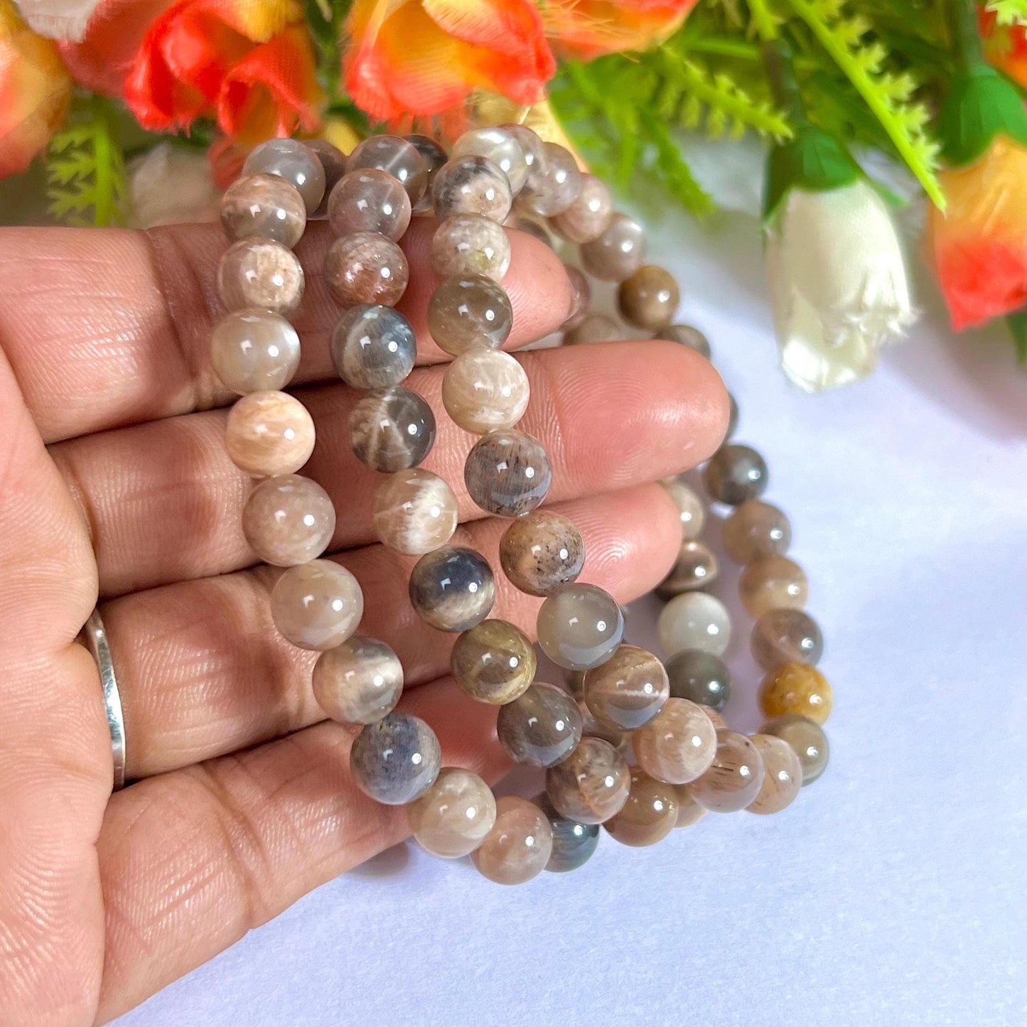 Black Moonstone Stone Bracelet l Stretchable Bracelet l Unisex Bracelet l 8 MM Bracelet AAA+++