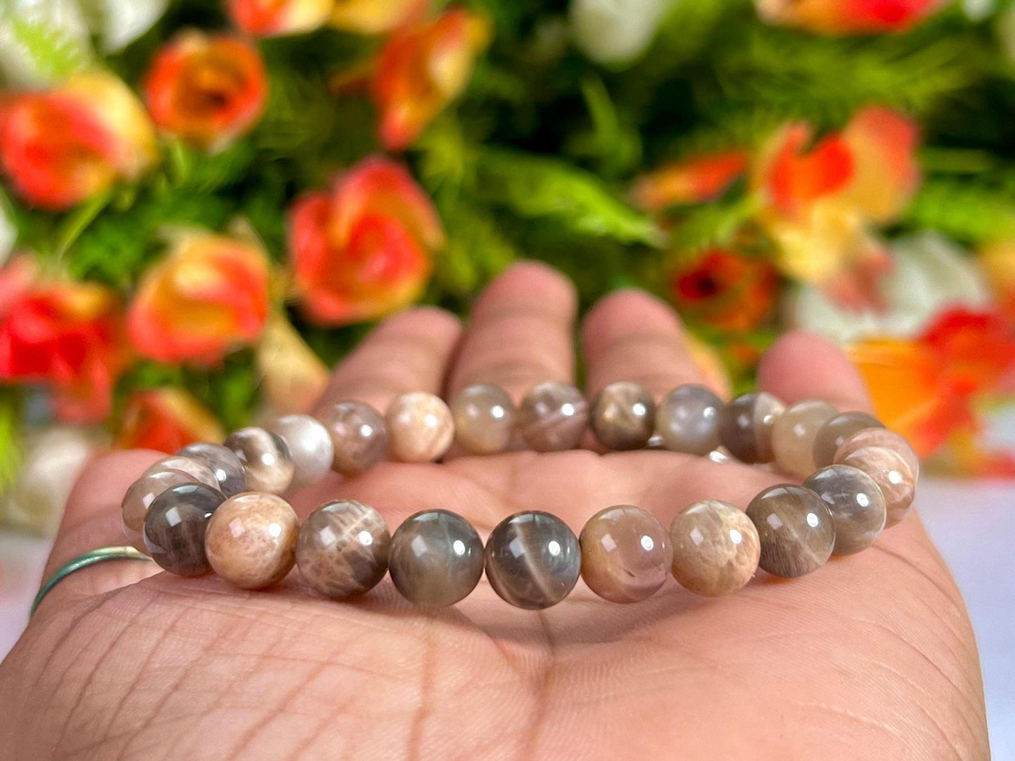 Black Moonstone Stone Bracelet l Stretchable Bracelet l Unisex Bracelet l 8 MM Bracelet AAA+++