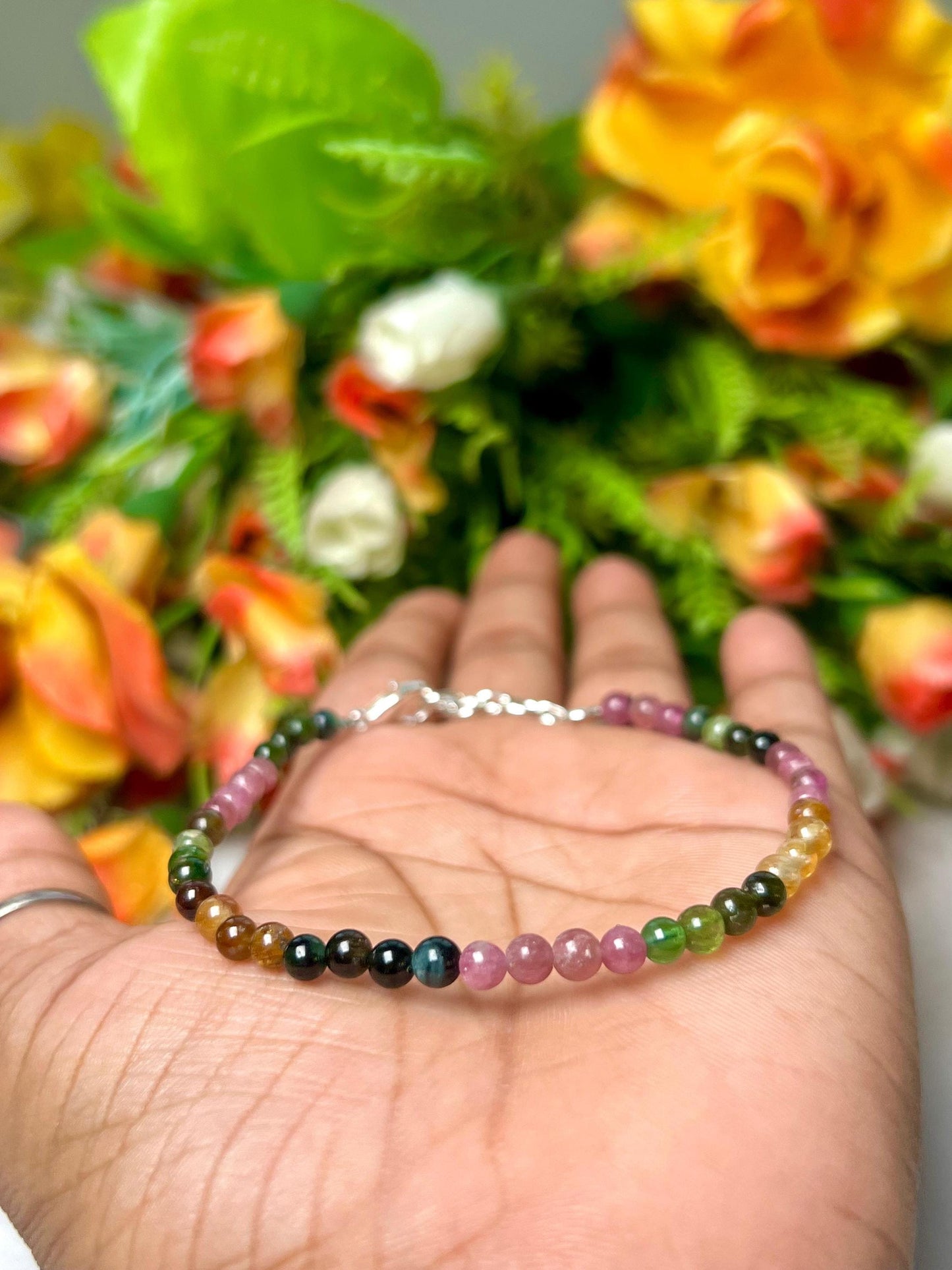 4 MM Watermelon Tourmaline Stone Bracelet l Stretchable Bracelet l Unisex Bracelet