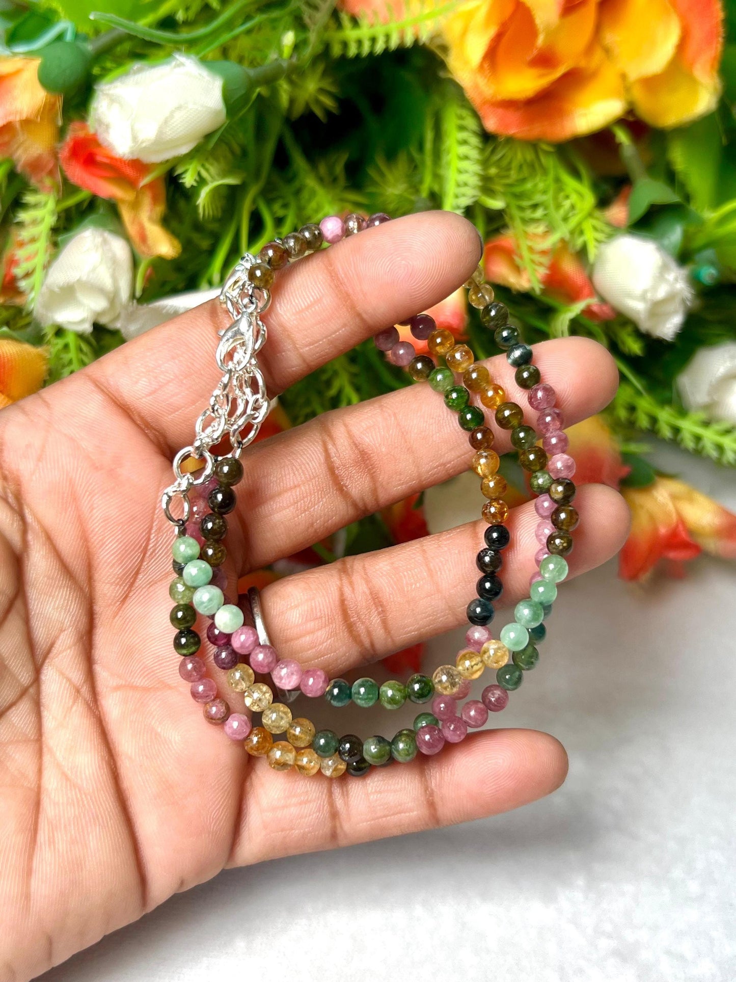 4 MM Watermelon Tourmaline Stone Bracelet l Stretchable Bracelet l Unisex Bracelet