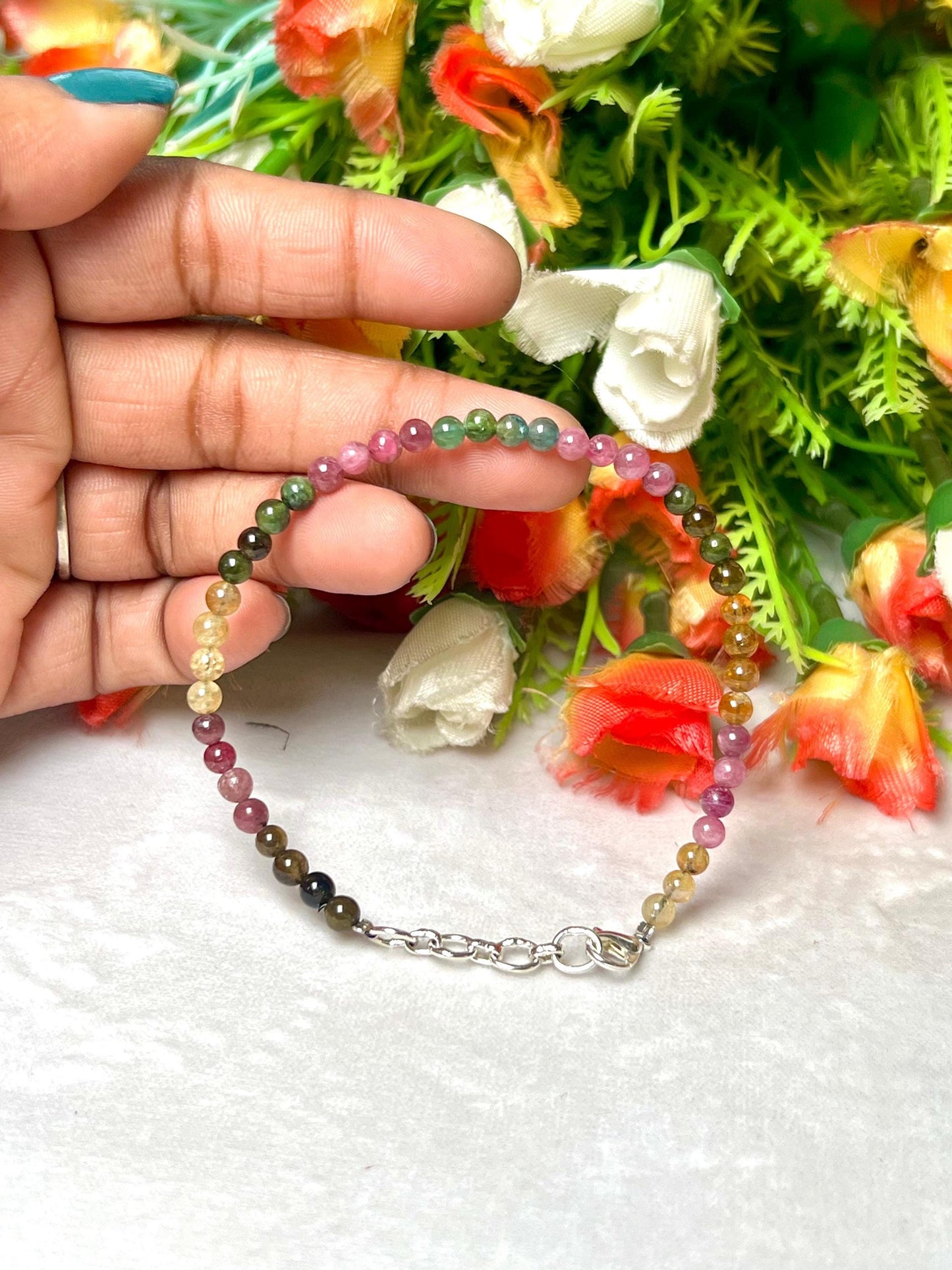 4 MM Watermelon Tourmaline Stone Bracelet l Stretchable Bracelet l Unisex Bracelet