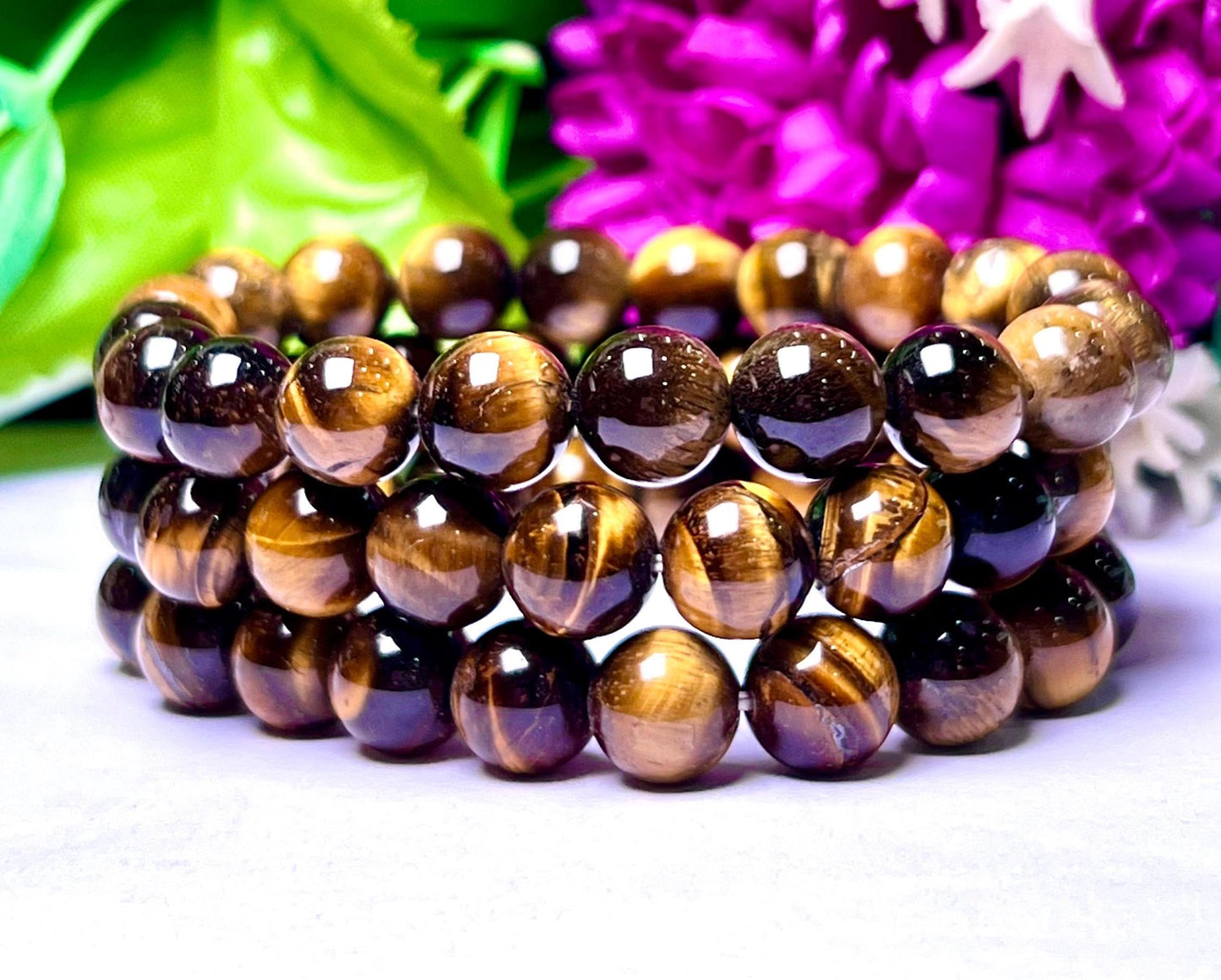 Yellow Tiger Eye Stone Round Beaded Bracelet 6 MM 8 MM 10 MM Stretch Bracelet