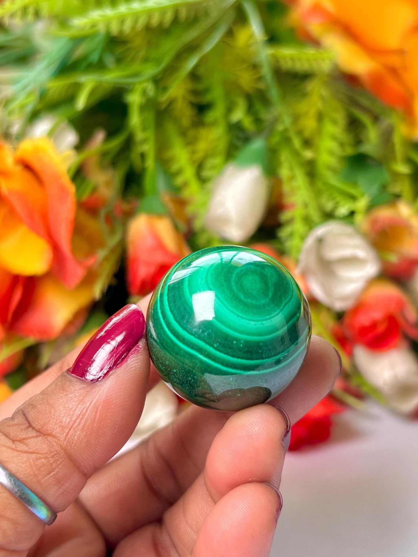 Malachite Stone Sphere 52 Gram Crystal Ball Orb Pocket Stone Meditation Space Crystal Grid With wooden Stand