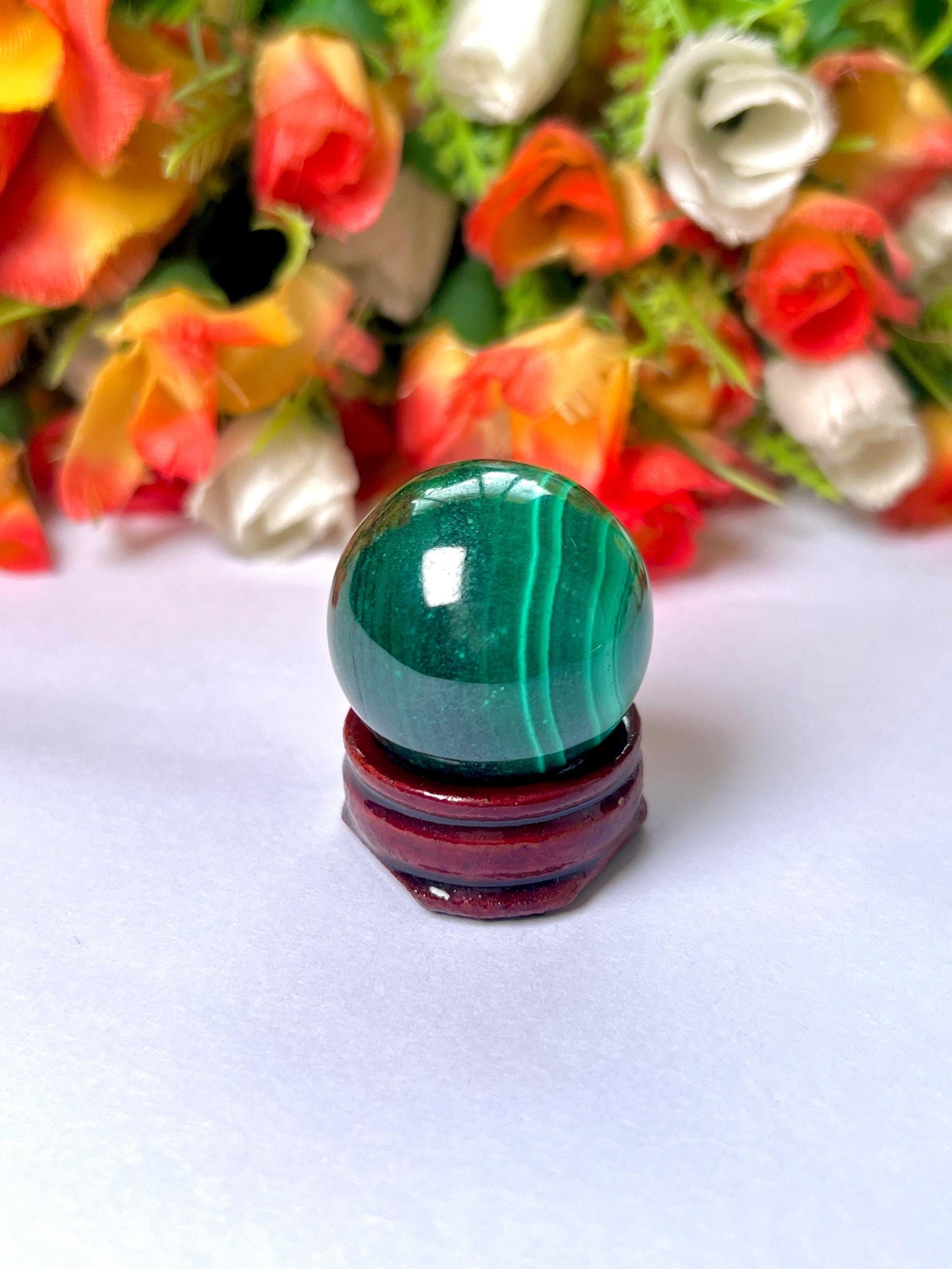 Malachite Stone Sphere 52 Gram Crystal Ball Orb Pocket Stone Meditation Space Crystal Grid With wooden Stand