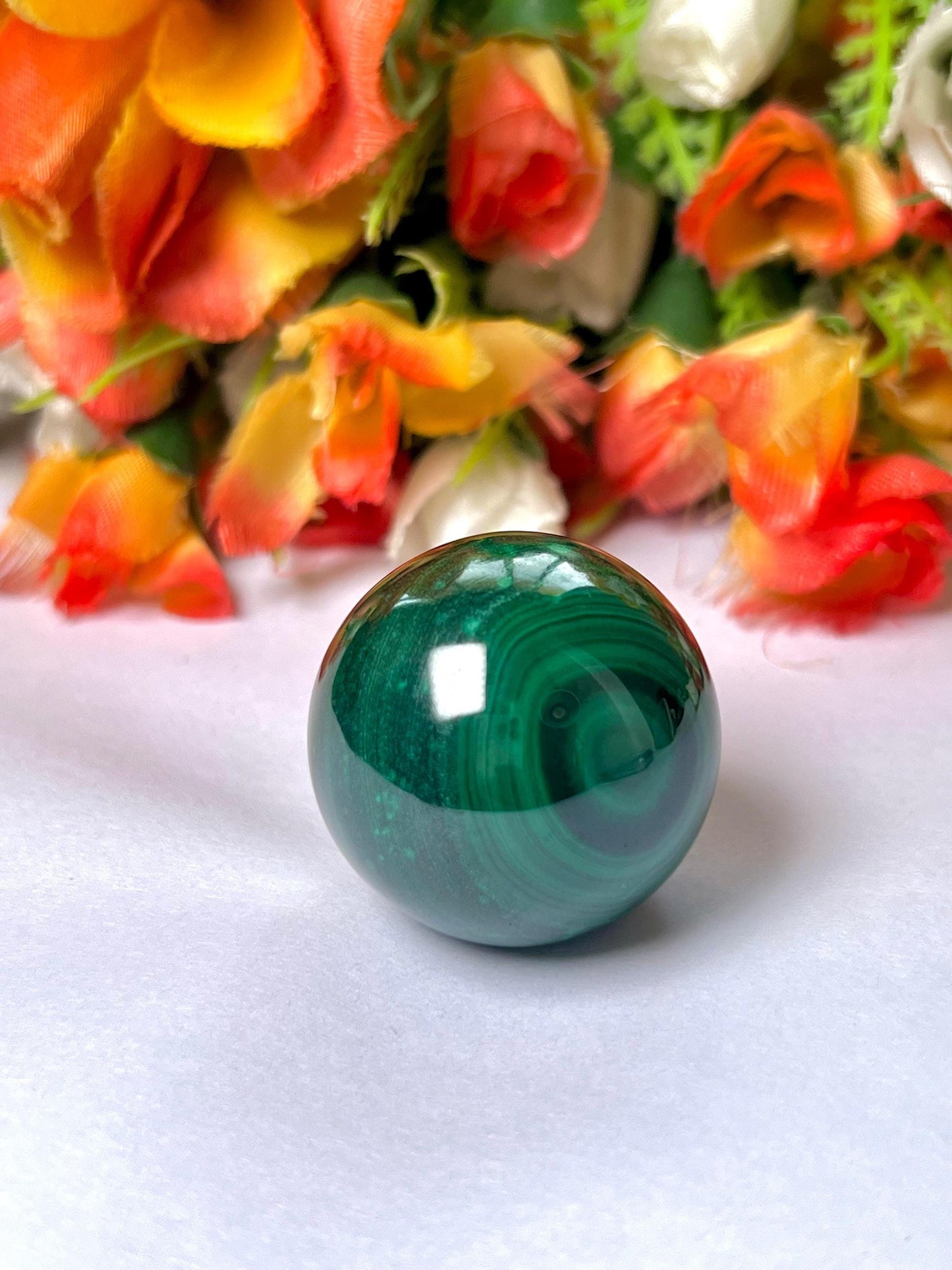 Malachite Stone Sphere 86 Gram Crystal Ball Orb Pocket Stone Meditation Space Crystal Grid With wooden Stand