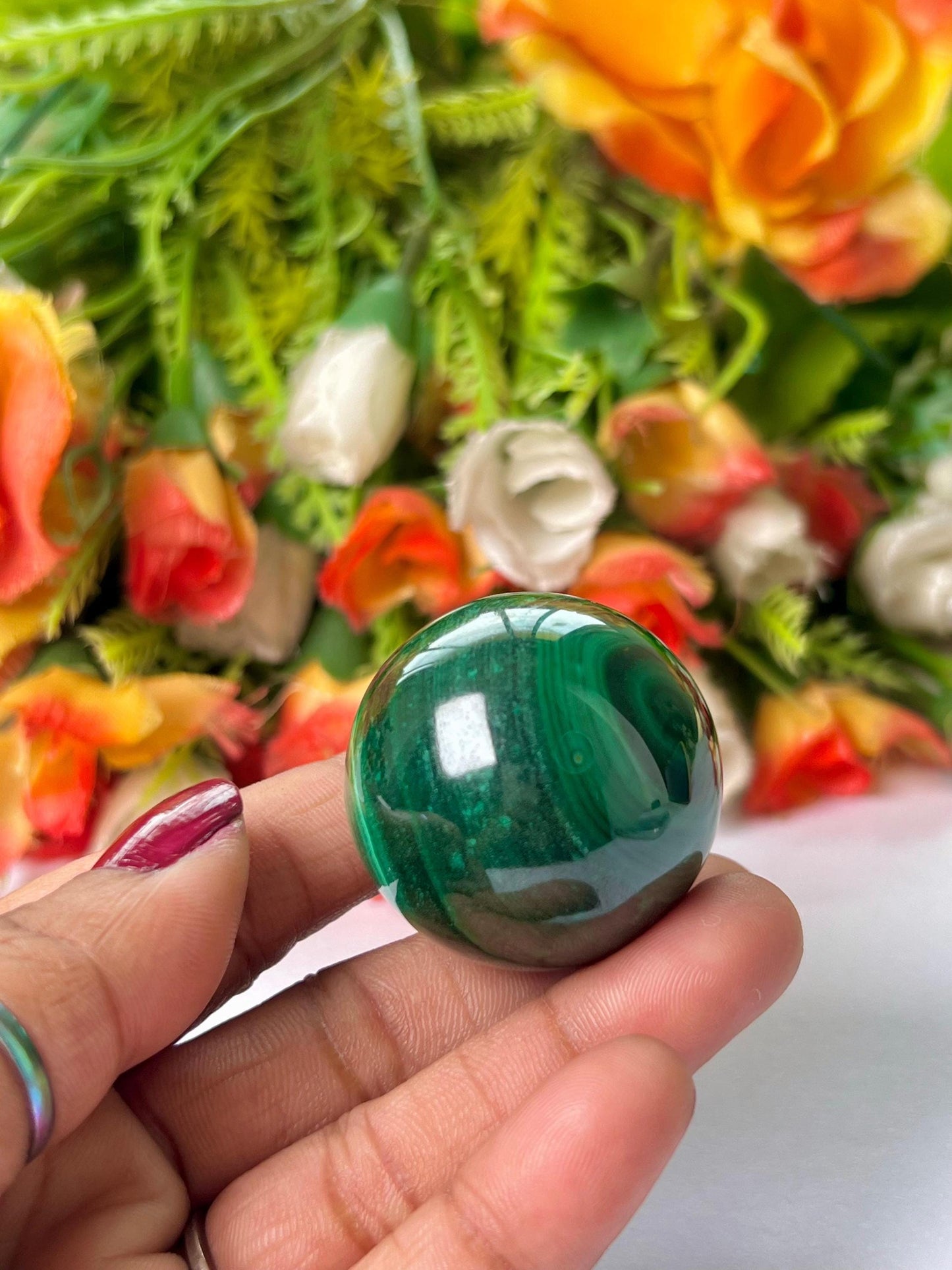 Malachite Stone Sphere 86 Gram Crystal Ball Orb Pocket Stone Meditation Space Crystal Grid With wooden Stand