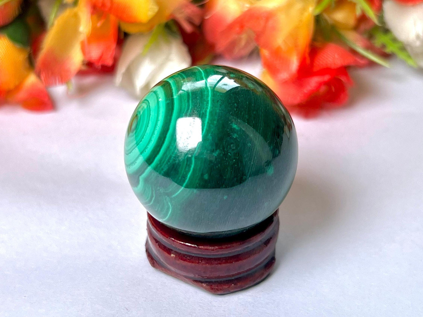 Malachite Stone Sphere 86 Gram Crystal Ball Orb Pocket Stone Meditation Space Crystal Grid With wooden Stand