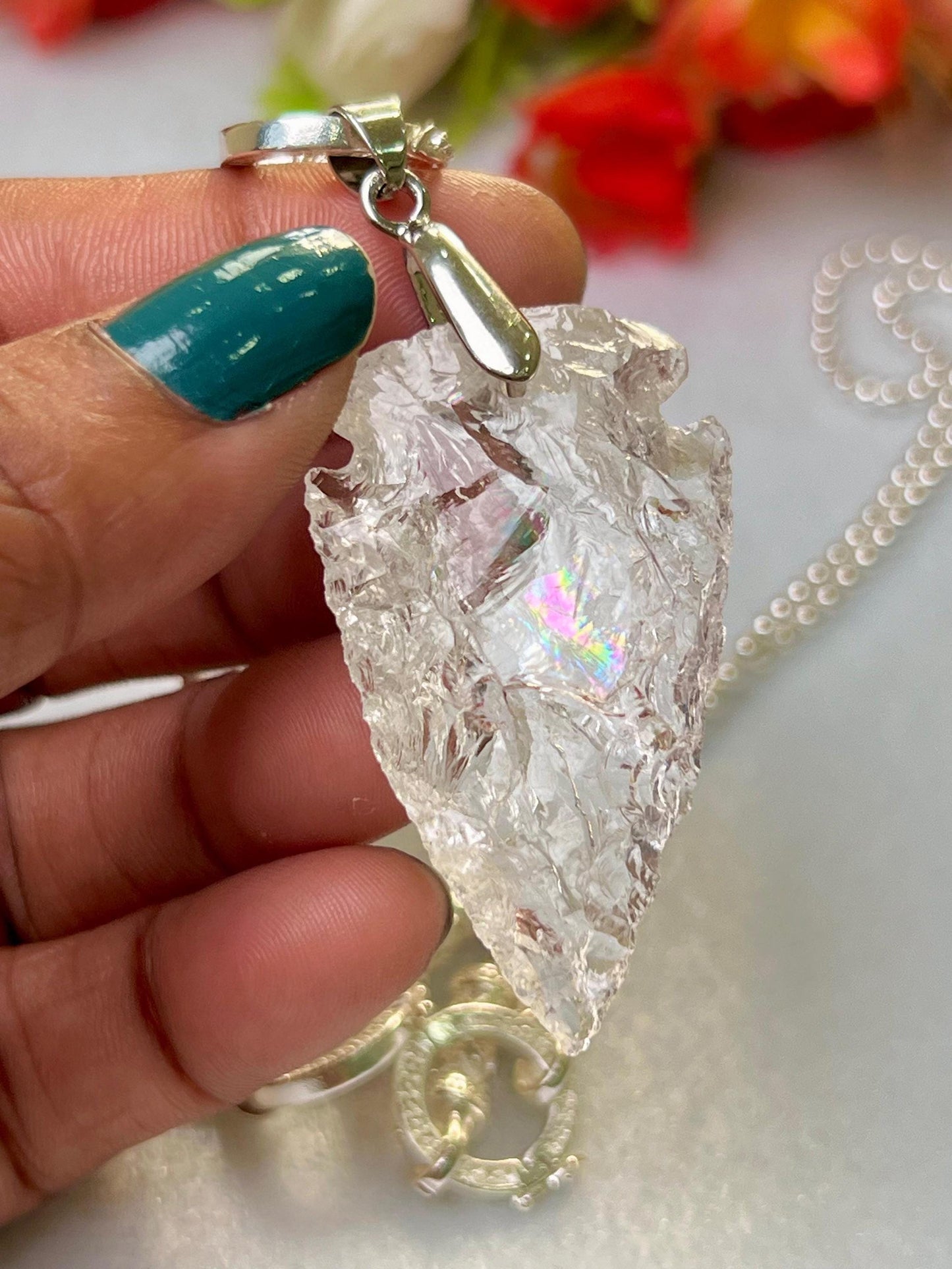Satyaloka Azeztulite Stone Crystal Arrowhead Necklace for Women Silver Chain Necklace, Crystal Jewelry, Mothers Day Gift (Free Velvet Pouch)