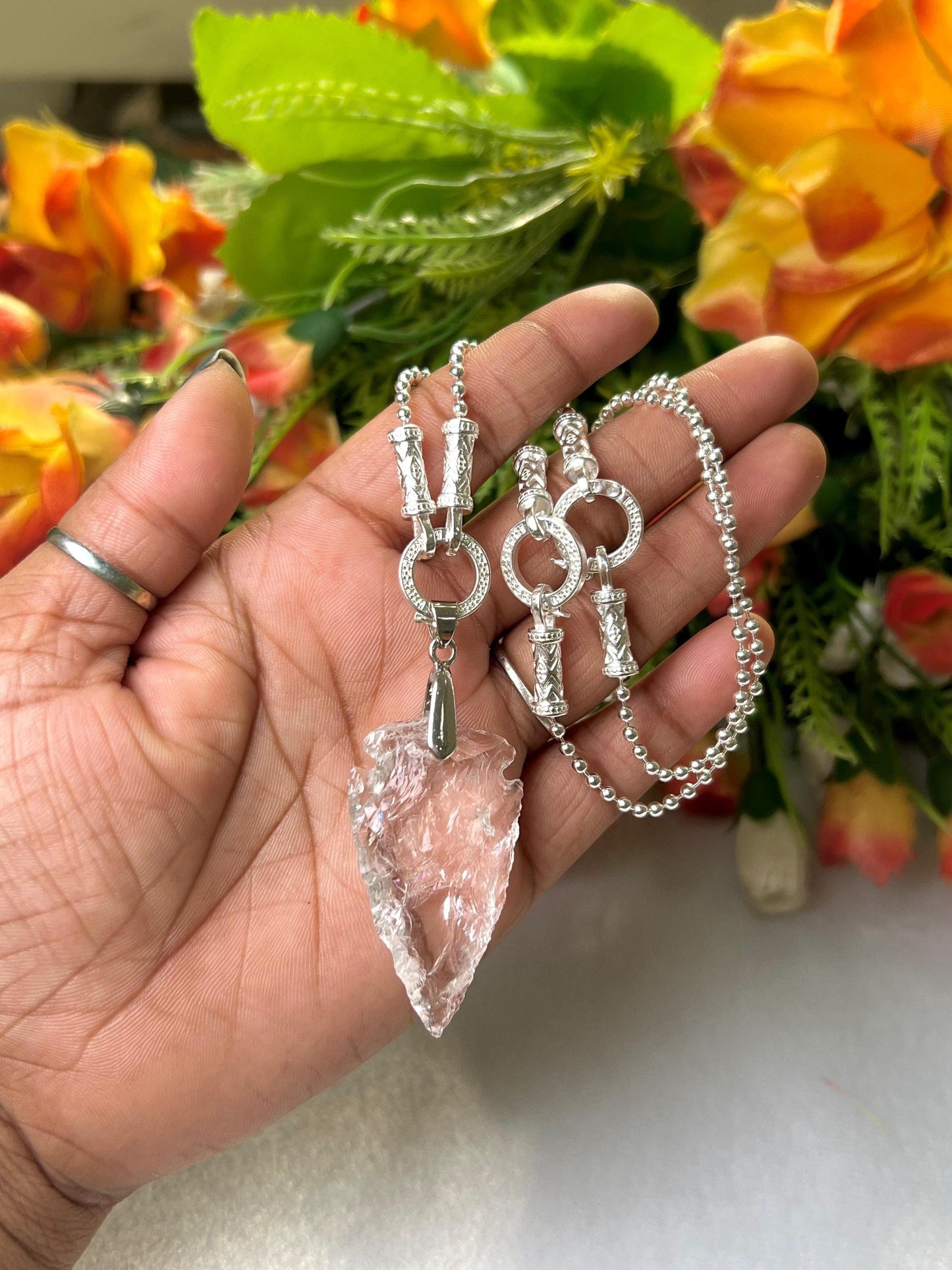 Satyaloka Azeztulite Stone Crystal Arrowhead Necklace for Women Silver Chain Necklace, Crystal Jewelry, Mothers Day Gift (Free Velvet Pouch)