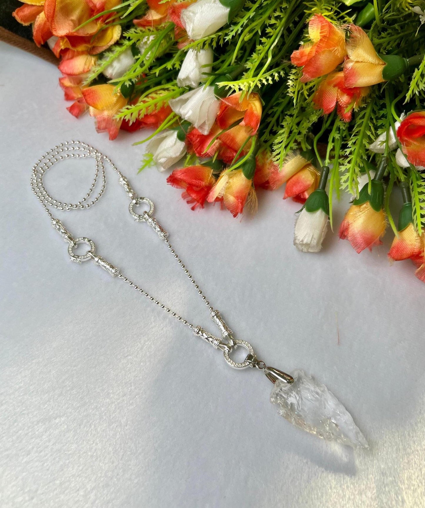 Satyaloka Azeztulite Stone Crystal Arrowhead Necklace for Women Silver Chain Necklace, Crystal Jewelry, Mothers Day Gift (Free Velvet Pouch)