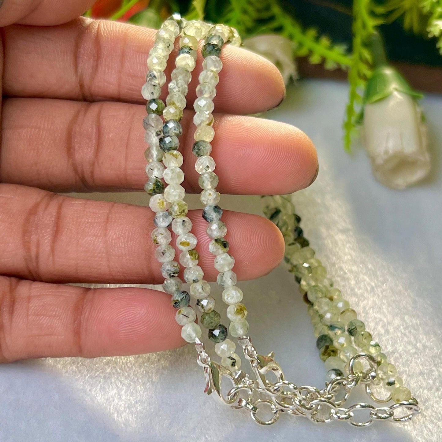 2 MM Prehnite Stone Bracelet l Stretchable Bracelet l Unisex Bracelet
