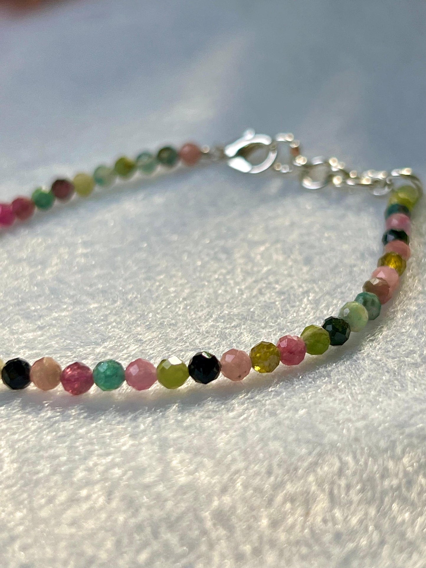 2 MM Delicate Watermelon Tourmaline Cutting Stone Minimalist Bracelet Dainty Bracelet Fit for 6 Inch to 7.5 Inch Wrist