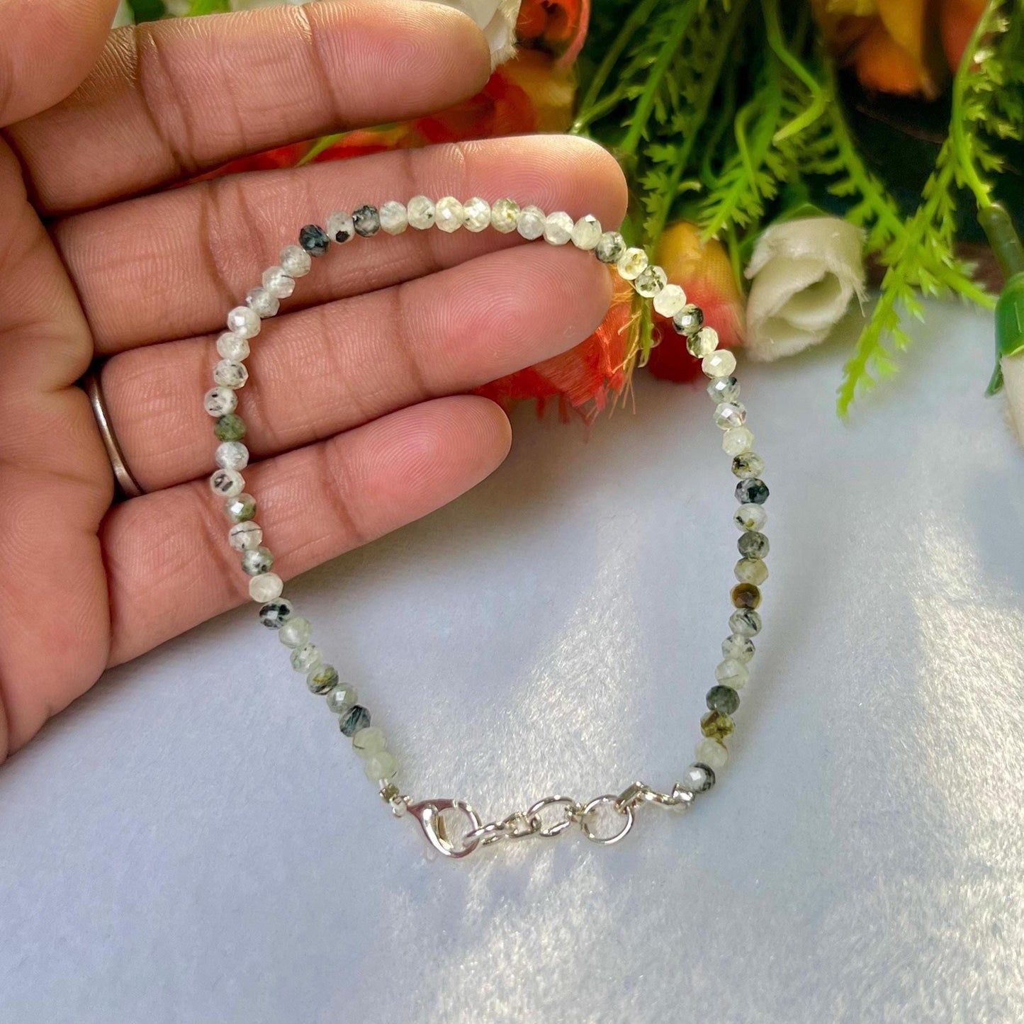 2 MM Prehnite Stone Bracelet l Stretchable Bracelet l Unisex Bracelet