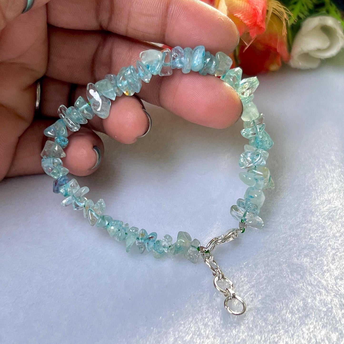 Blue Neon Apatite Stone Bracelet l Adjustable Bracelet l Unisex Bracelet