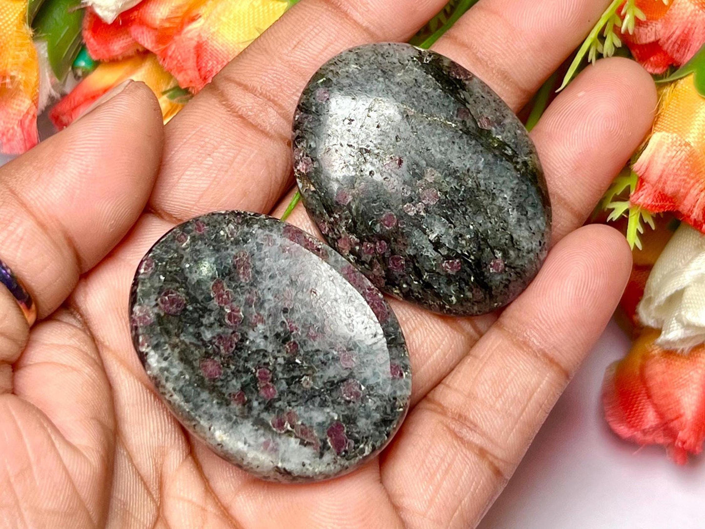 Ruby Spinel in Matrix Stone Worry Stone – Pocket Stone – Thumb Stone One (1) Piece