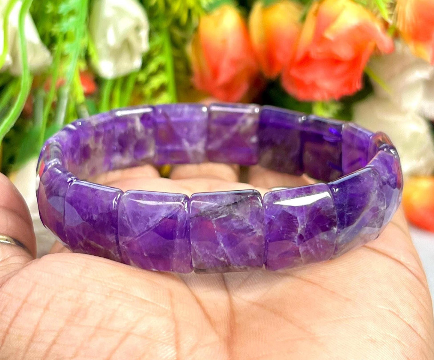 15 MM Amethyst Stone Bracelet l Stretchable Bracelet High Grade