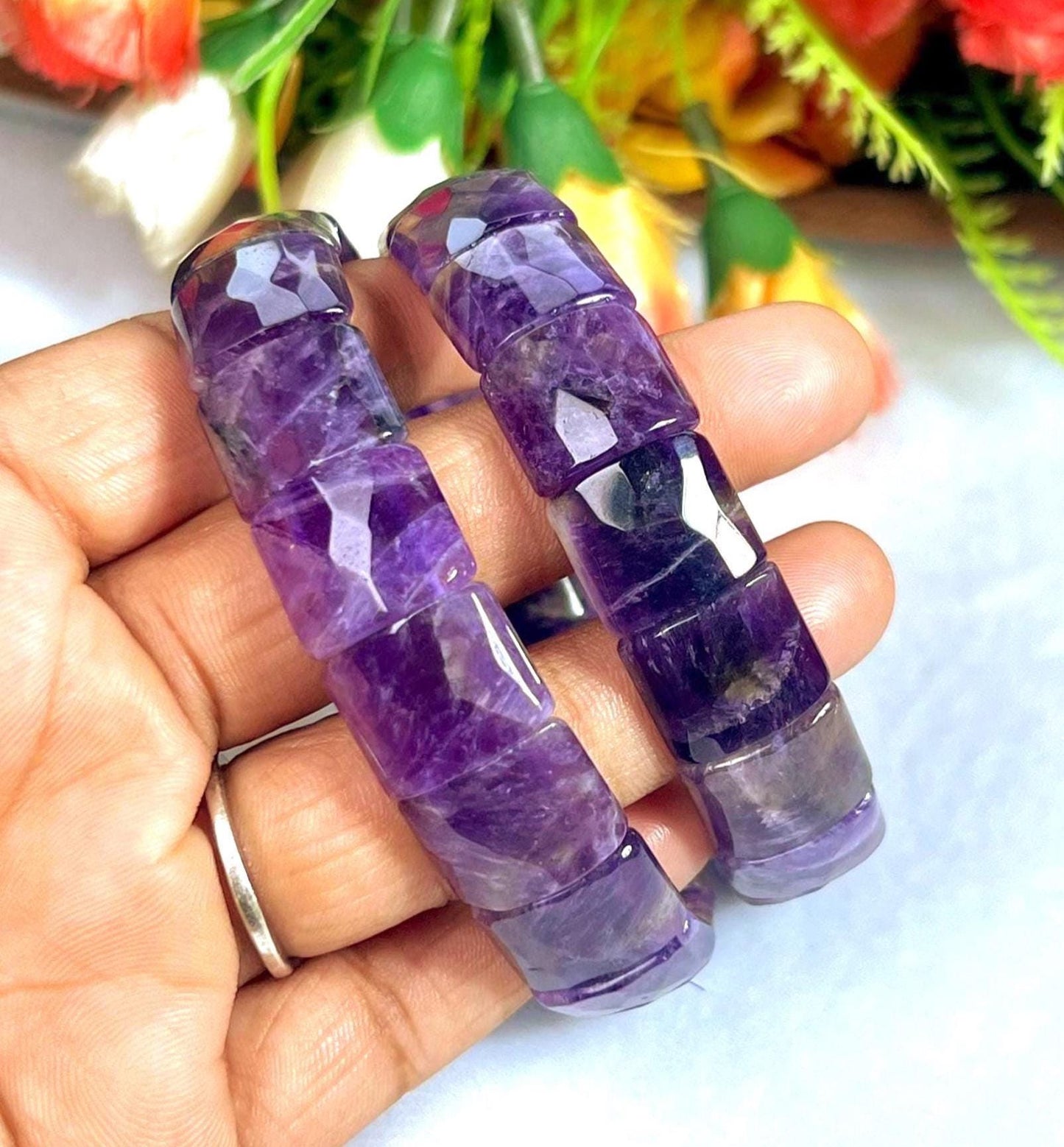 15 MM Amethyst Stone Bracelet l Stretchable Bracelet High Grade
