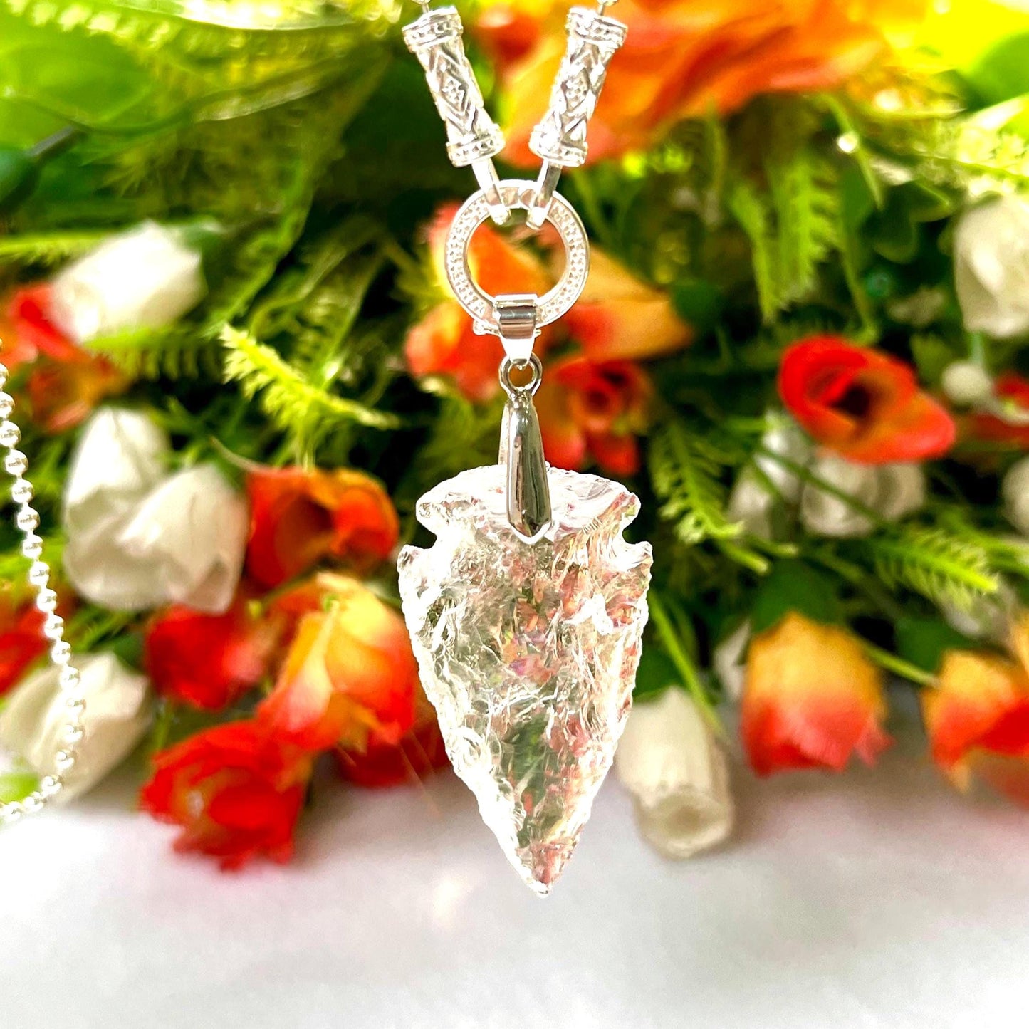 Satyaloka Azeztulite Stone Crystal Arrowhead Necklace for Women Silver Chain Necklace, Crystal Jewelry, Mothers Day Gift (Free Velvet Pouch)