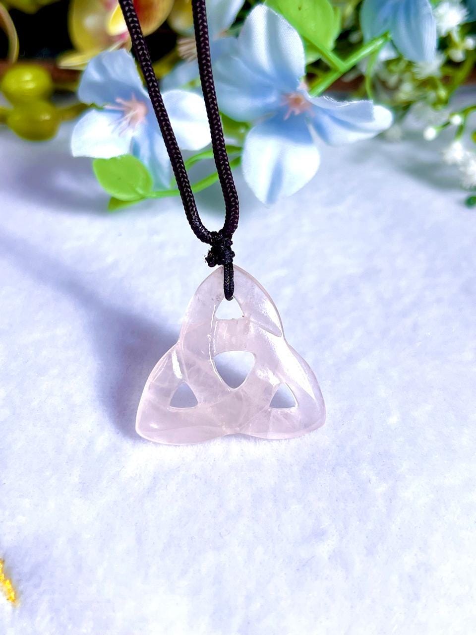Celtic Trinity Knot Rose Quartz Stone Triquetra Knot Rose Quartz Stone With Long Cord