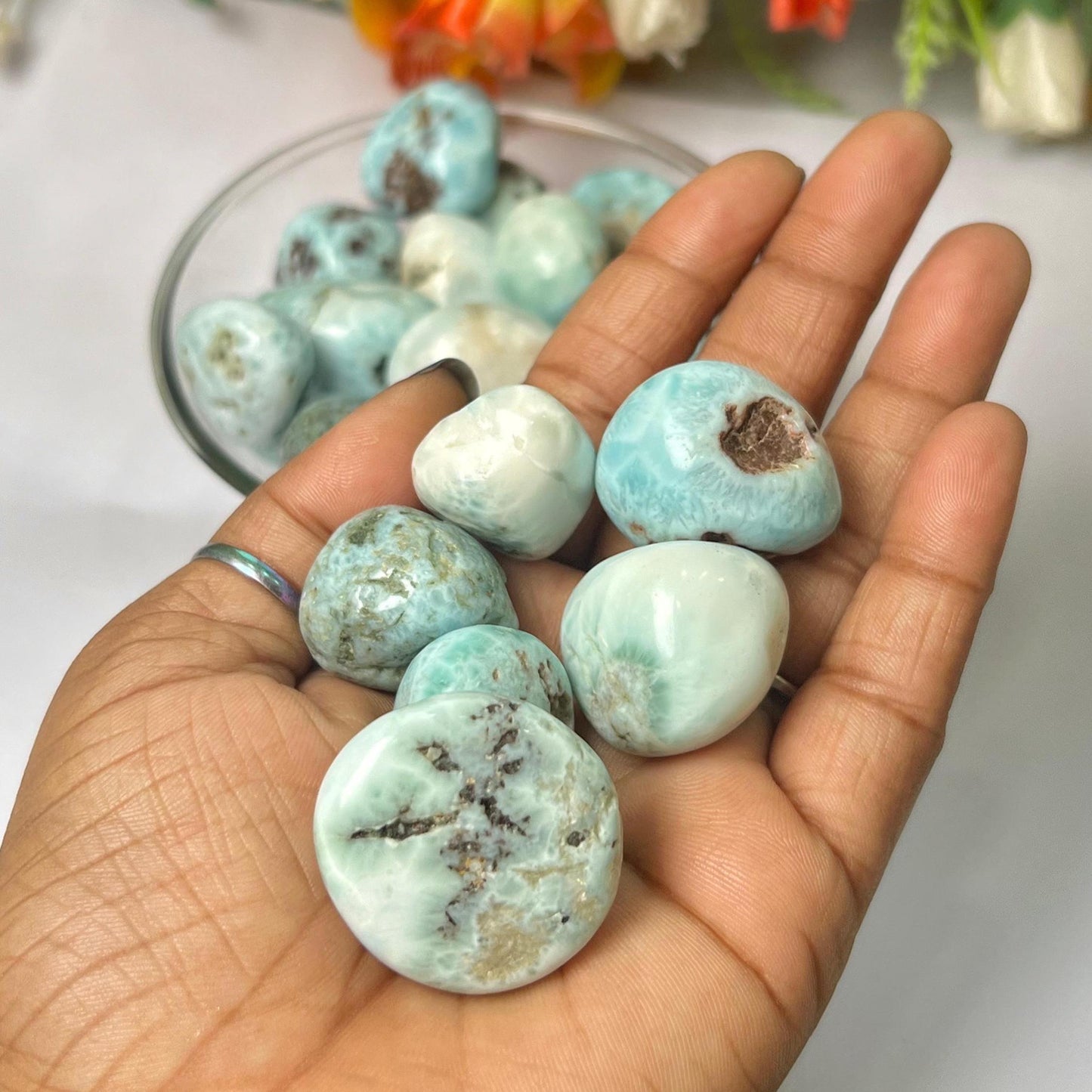 Larimar Stone Tumbled Stone - Spiritual Stone -Healing Crystals in pack sizes of 1,3,5, and 10 Pieces Quality AAAAA +++++